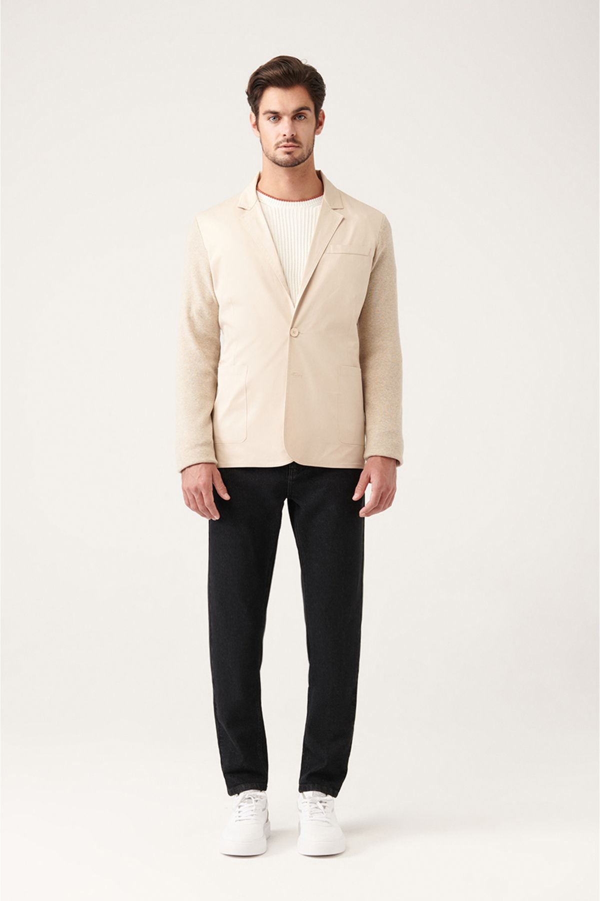 Men's Beige Mono Yaka Primary Triko Detailed Jacket A31y4001