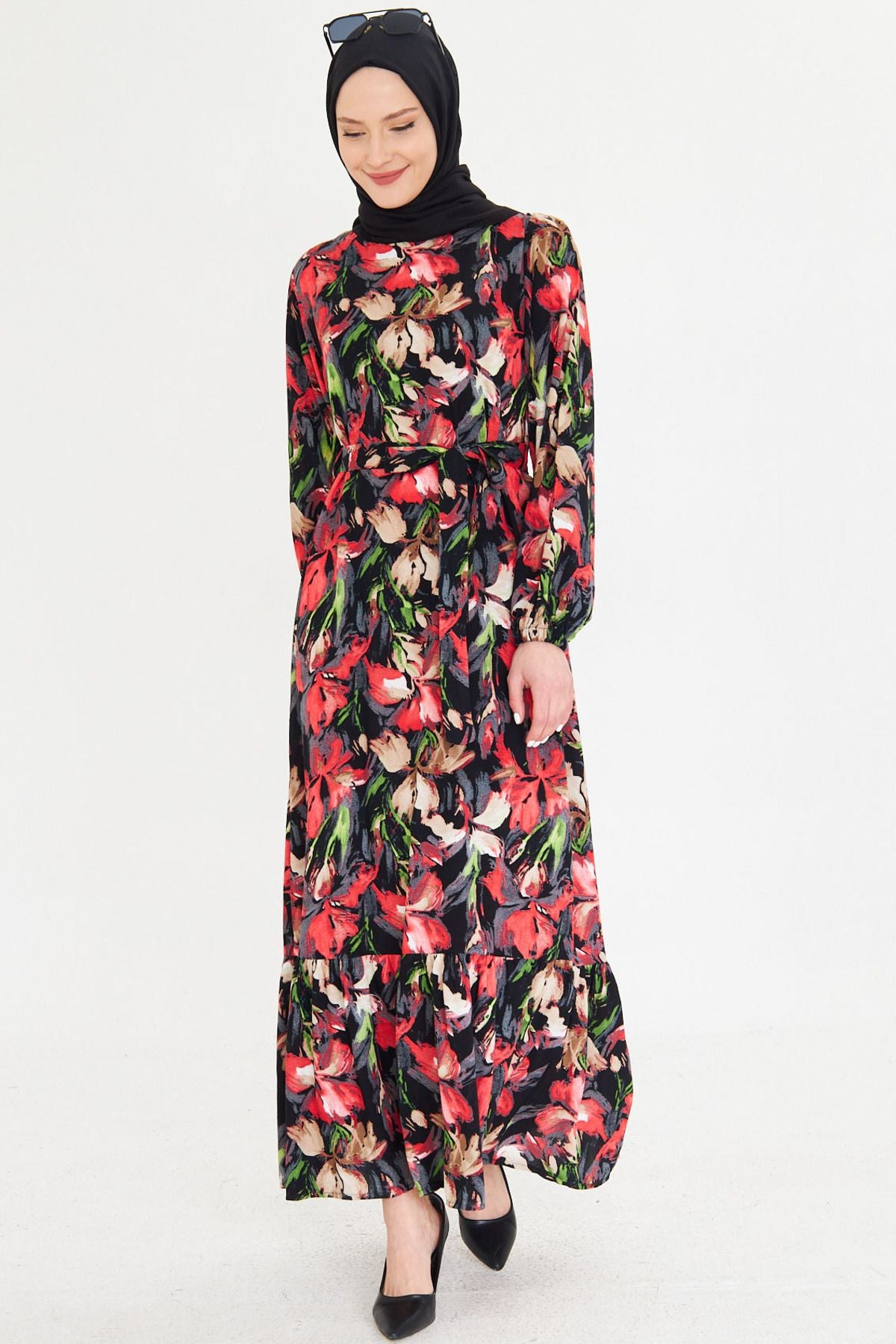 Female Mercan Zero Near Back Zipper Skirt Long Hijab Dress with Ruffle Born Arm-25k001101