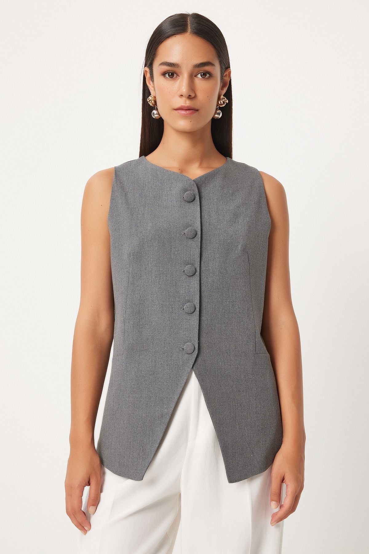 Woman anthracite sleeveless weaving vest to00147