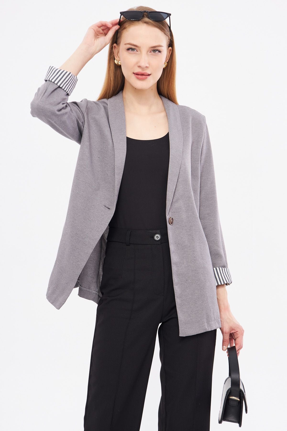 WOMEN DARK GRY GRY SOLD INCLUDED SINGLE buttoned jacket ARM-22K001122