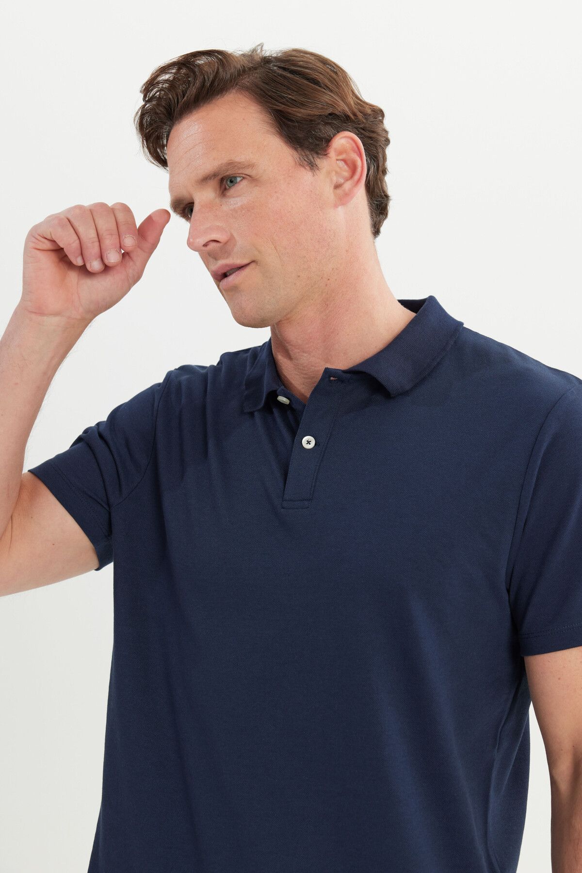 Men's navy blue cotton slim fit narrow cut polo collar t -shirt