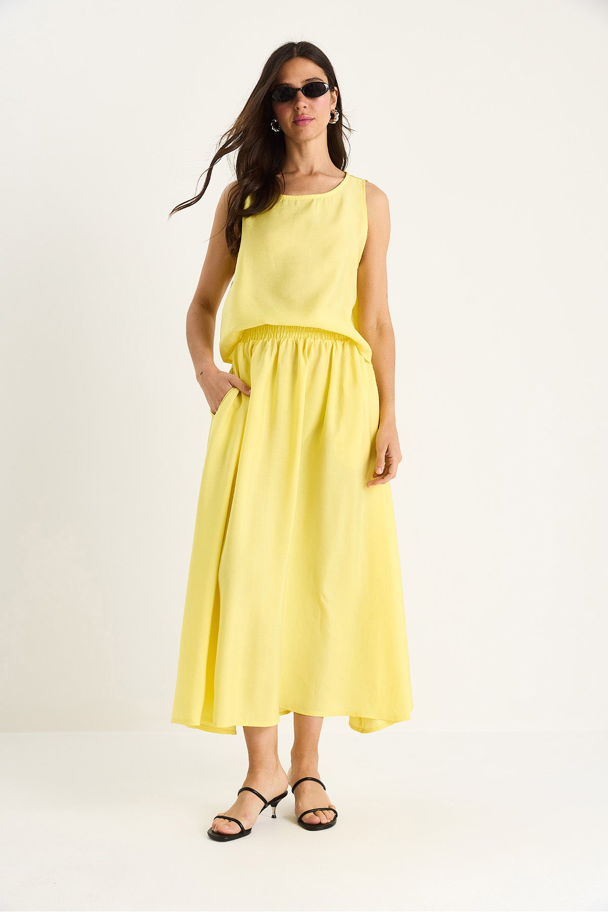 Women's Thick Strap Blouse Elastic Waist Skirt Modal Suit 60283447