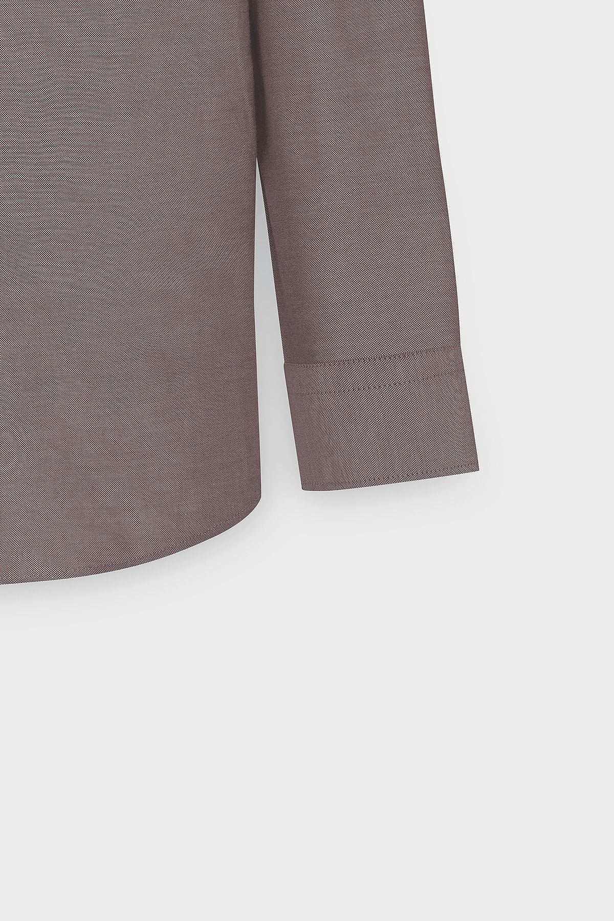 Men's Oxford Brown button collar easily ironed cotton slim fit narrow cut shirt