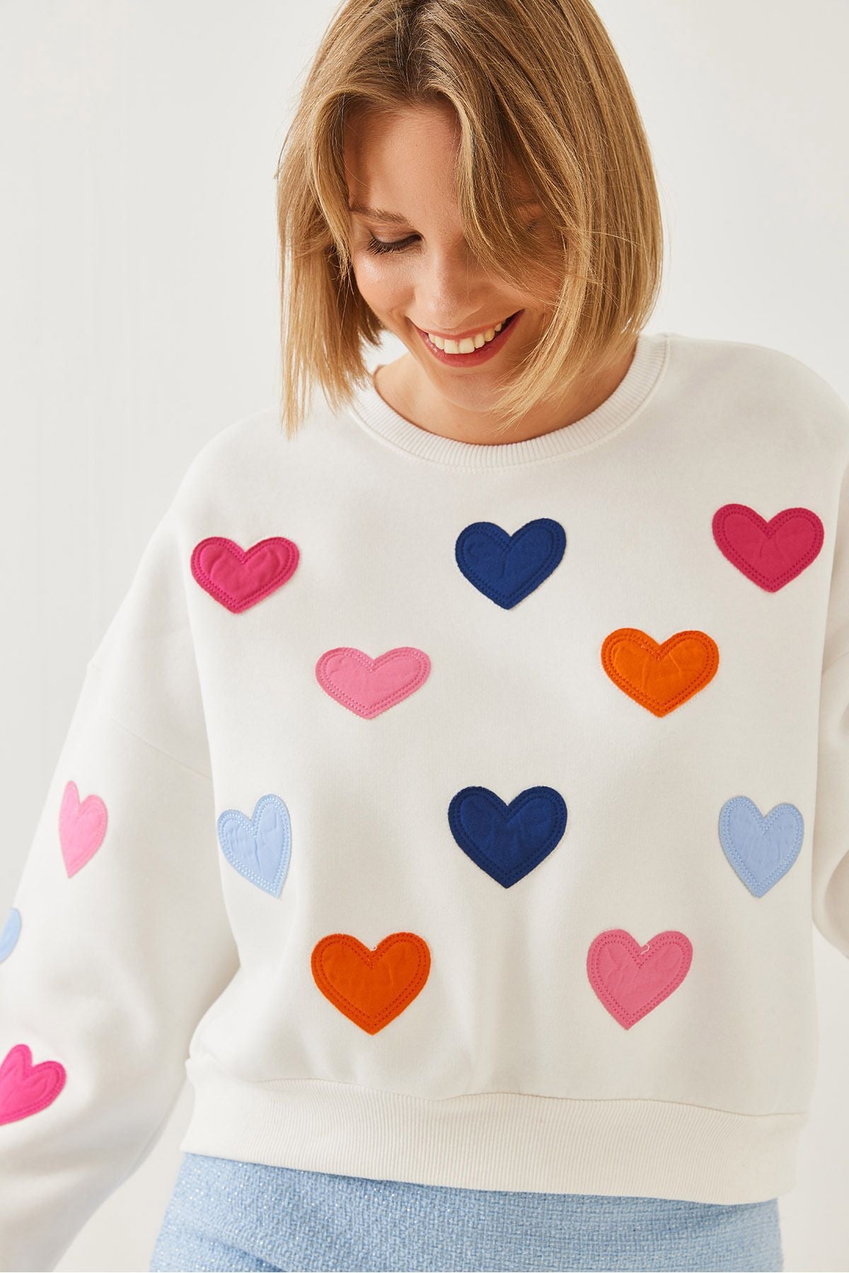 Women's Heart Embroidery Three Yarn Sweatshirt 6458 60251955