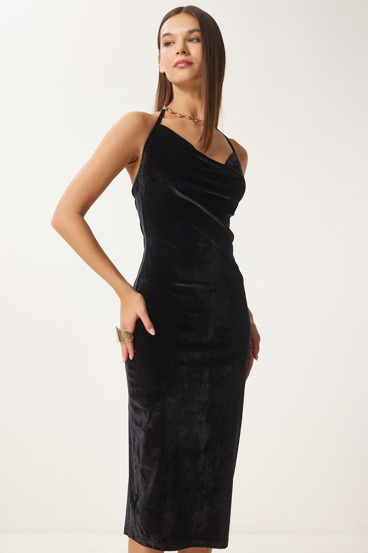 Female Black Velvet Mini Dress FN03407
