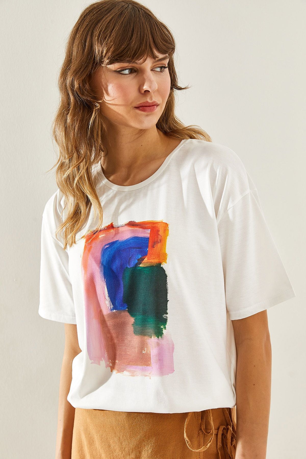 WOMEN'S Watercolor Patterned Short Sleeve Basic T-Shirt 60251214