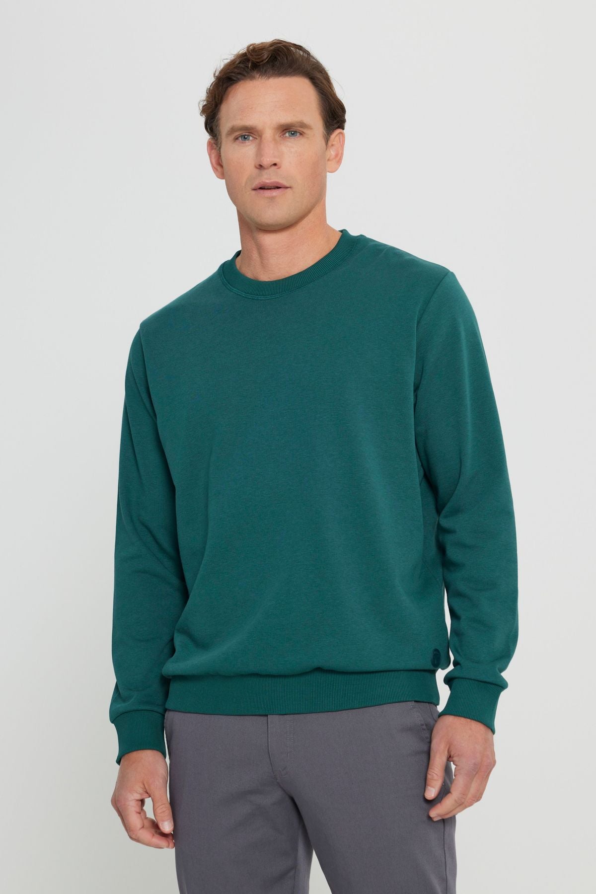Men's Dark Green Standard Fit Normal Cut Normal Cycling Cycling 3 IP Cotton Sweatshirt