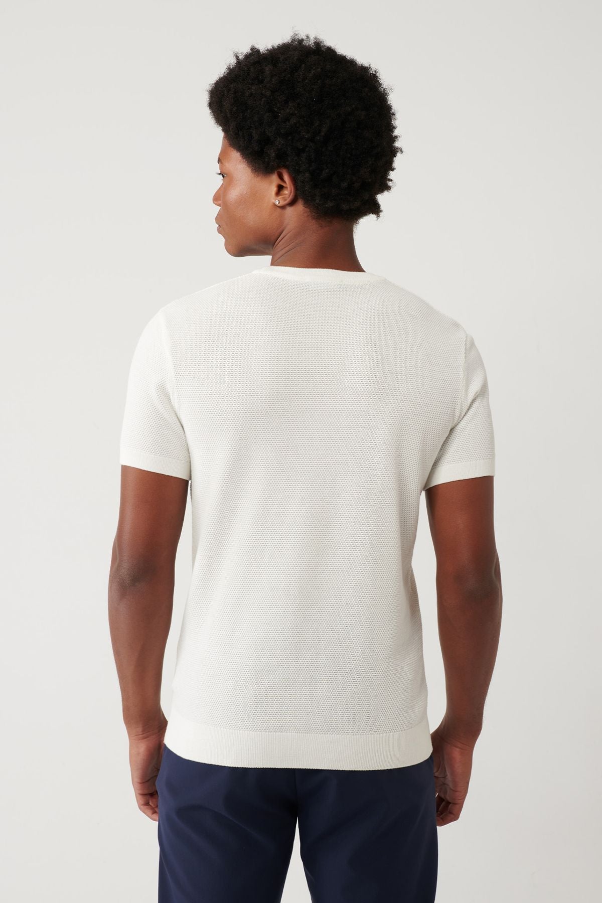 Men's White Modal Bicycle Collar textured riban knitwear T-shirt B005010