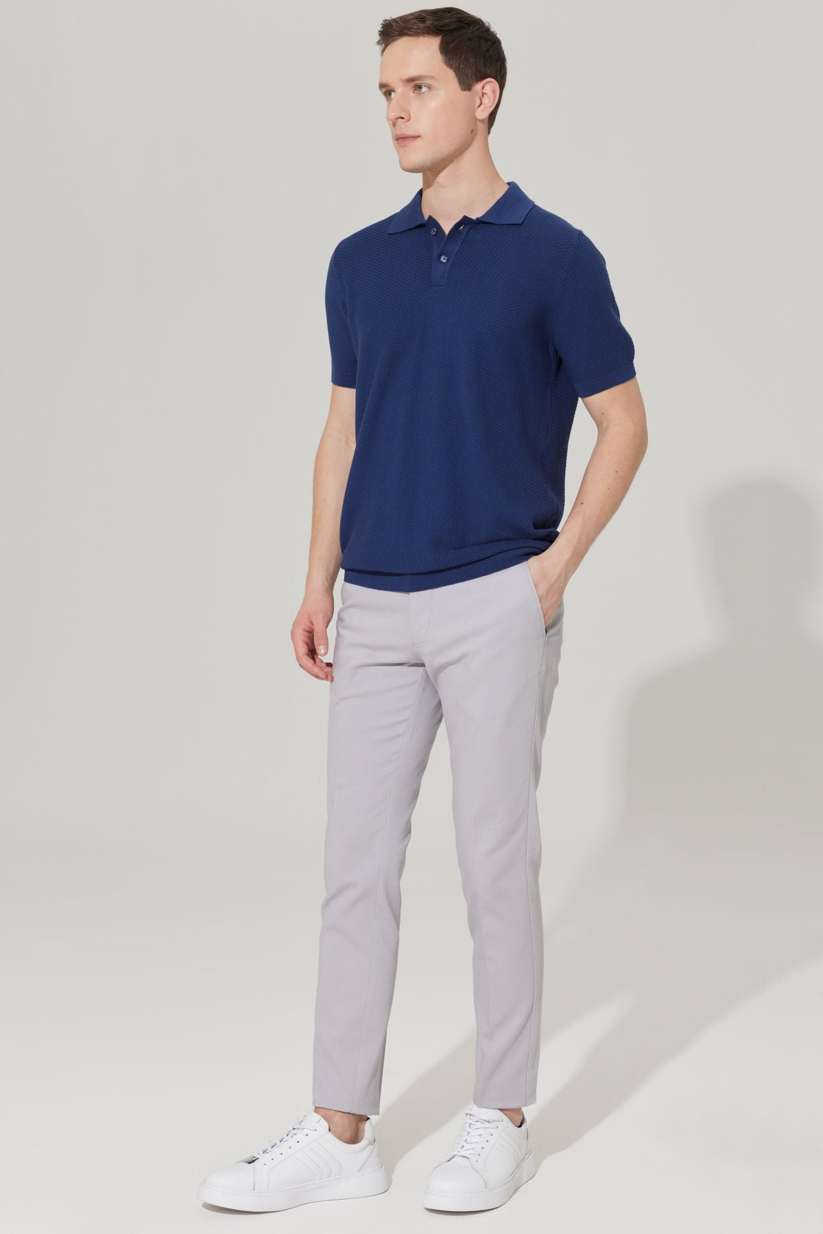 Men's gray slim fit narrow cutting side pocket cotton flexible Acharted Pants