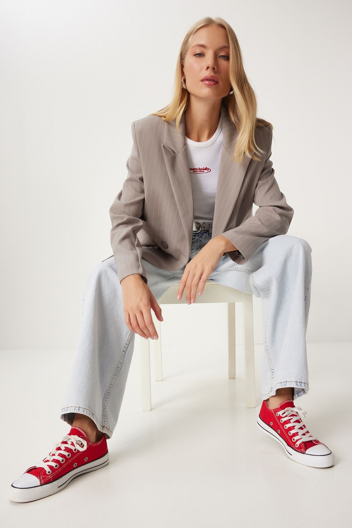 Female mink fine striped oversize cruve jacket to00152