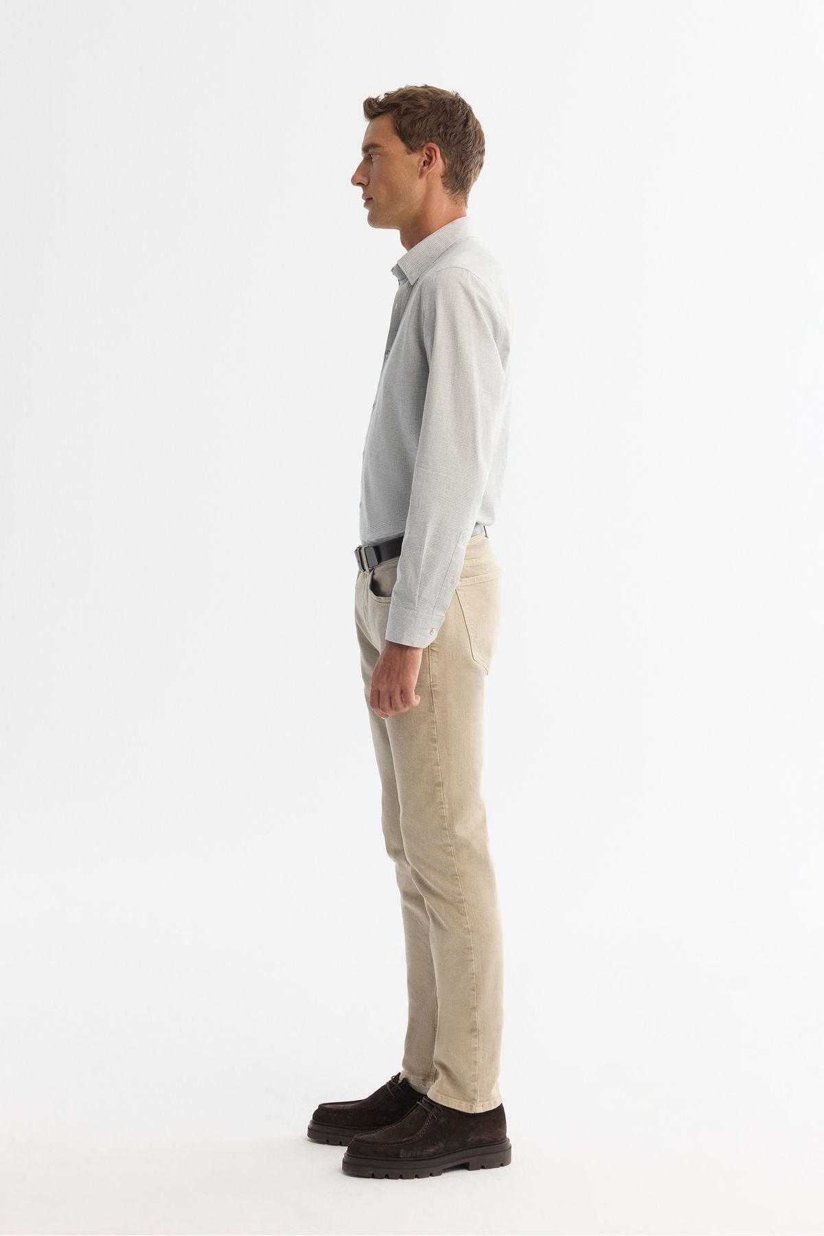 Men's Beige Piece Paint Wash Flexible Jean Pants A42y3500