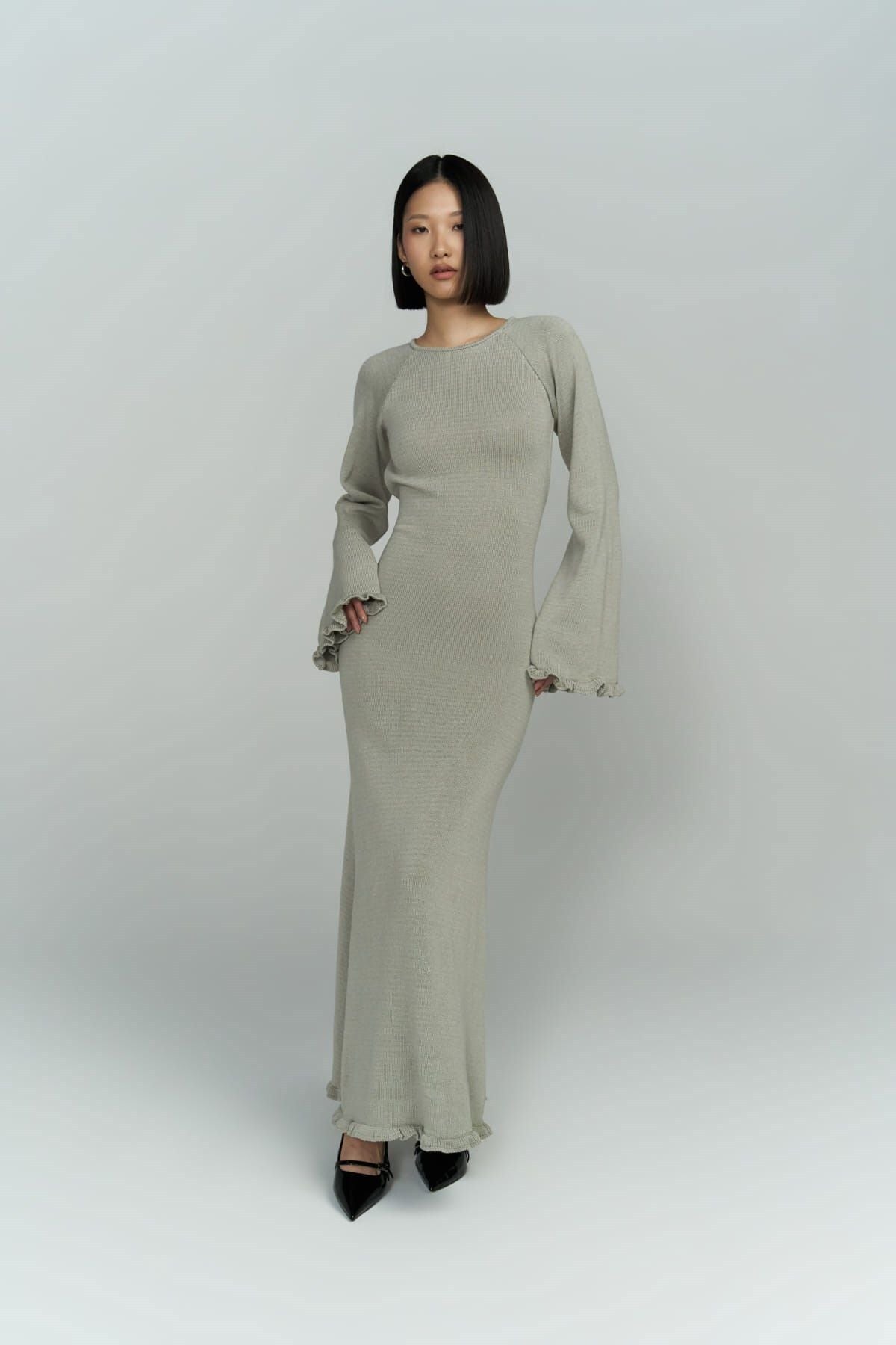 Angela Back Décollette Gray Knitwear Dress