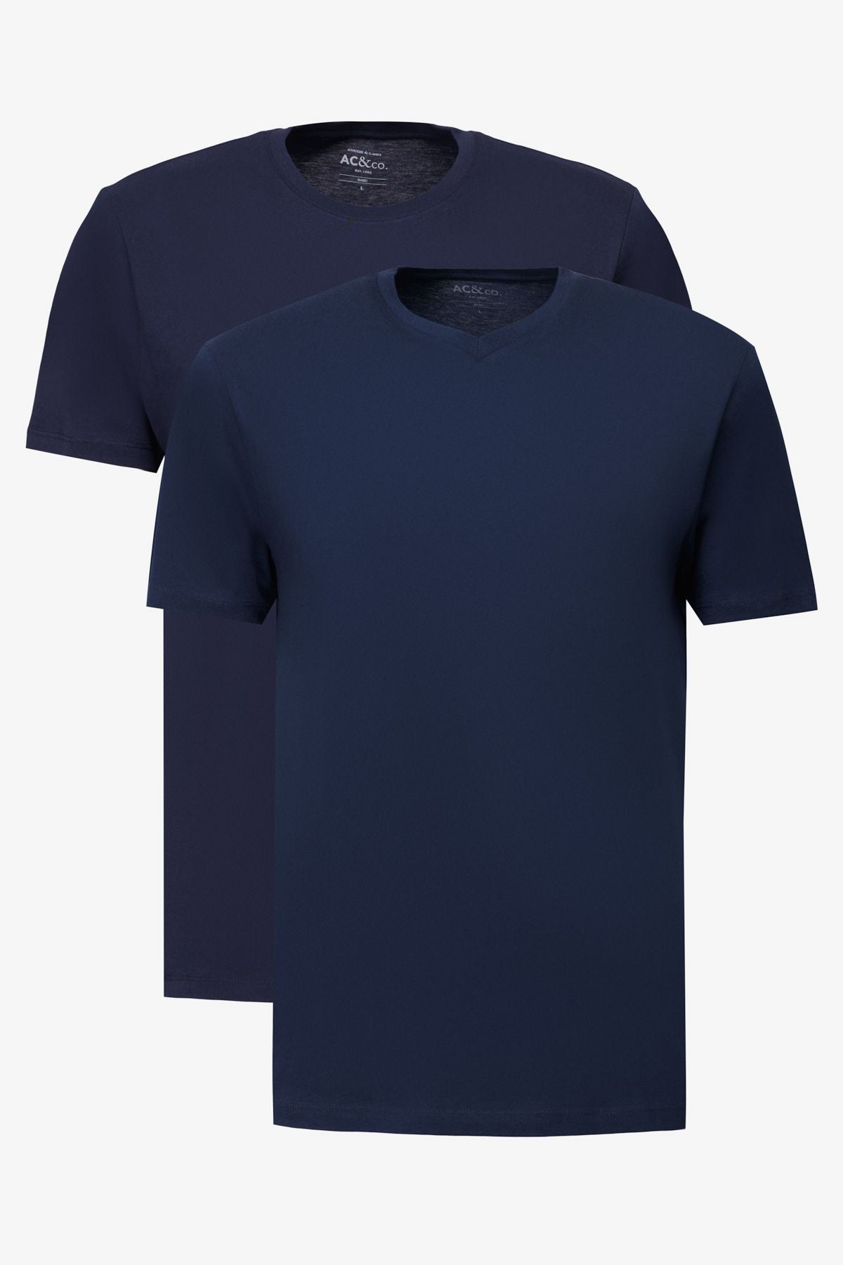 Men's Navy Blue-Lacivert 2 Pack Slim Fit Narrow Cut Cotton Basic Basic T-shirt