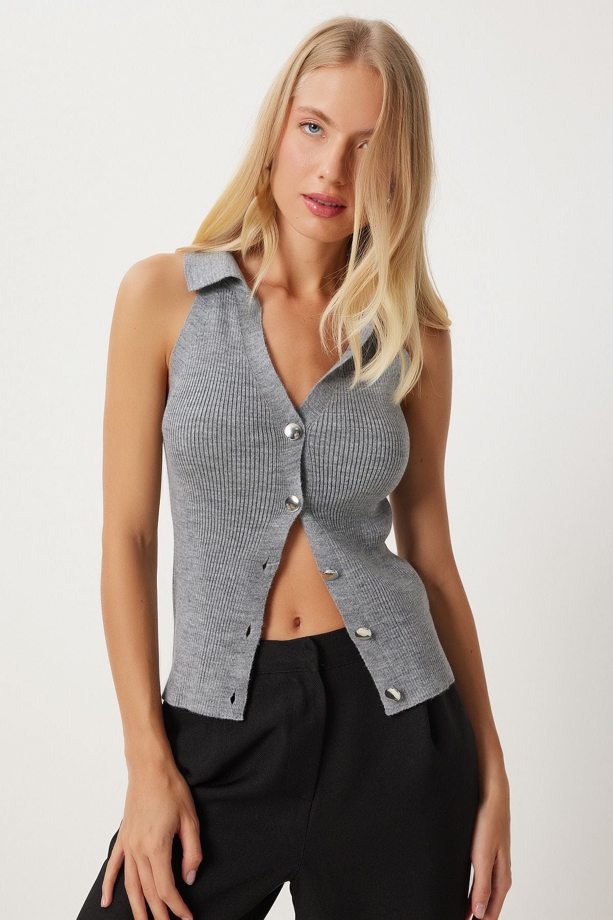 Women's Gray Polo Yaka Varriko Vest FN03302