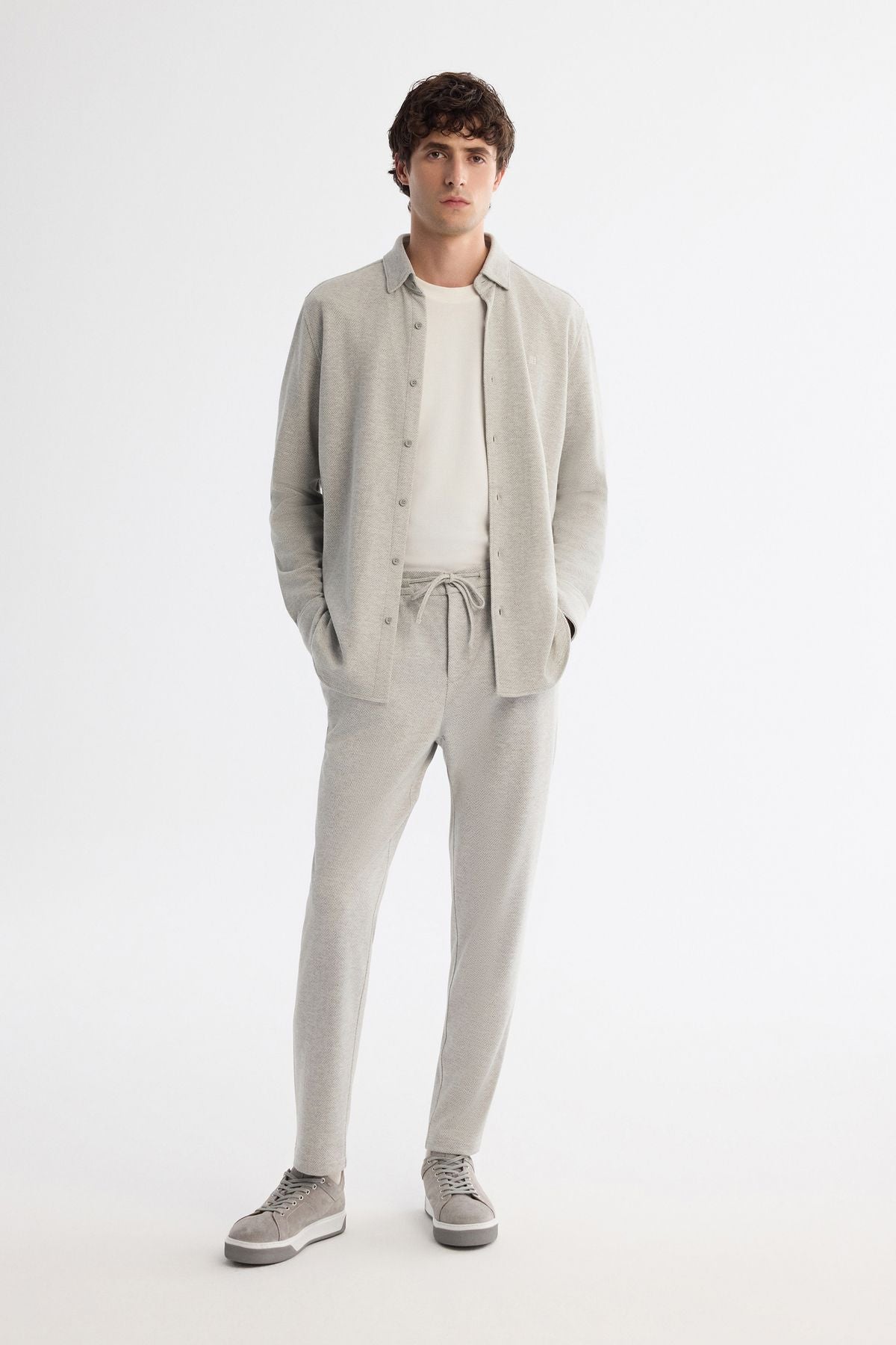 Men's gray side with rubber herringbone knitted laces pants A42y3016