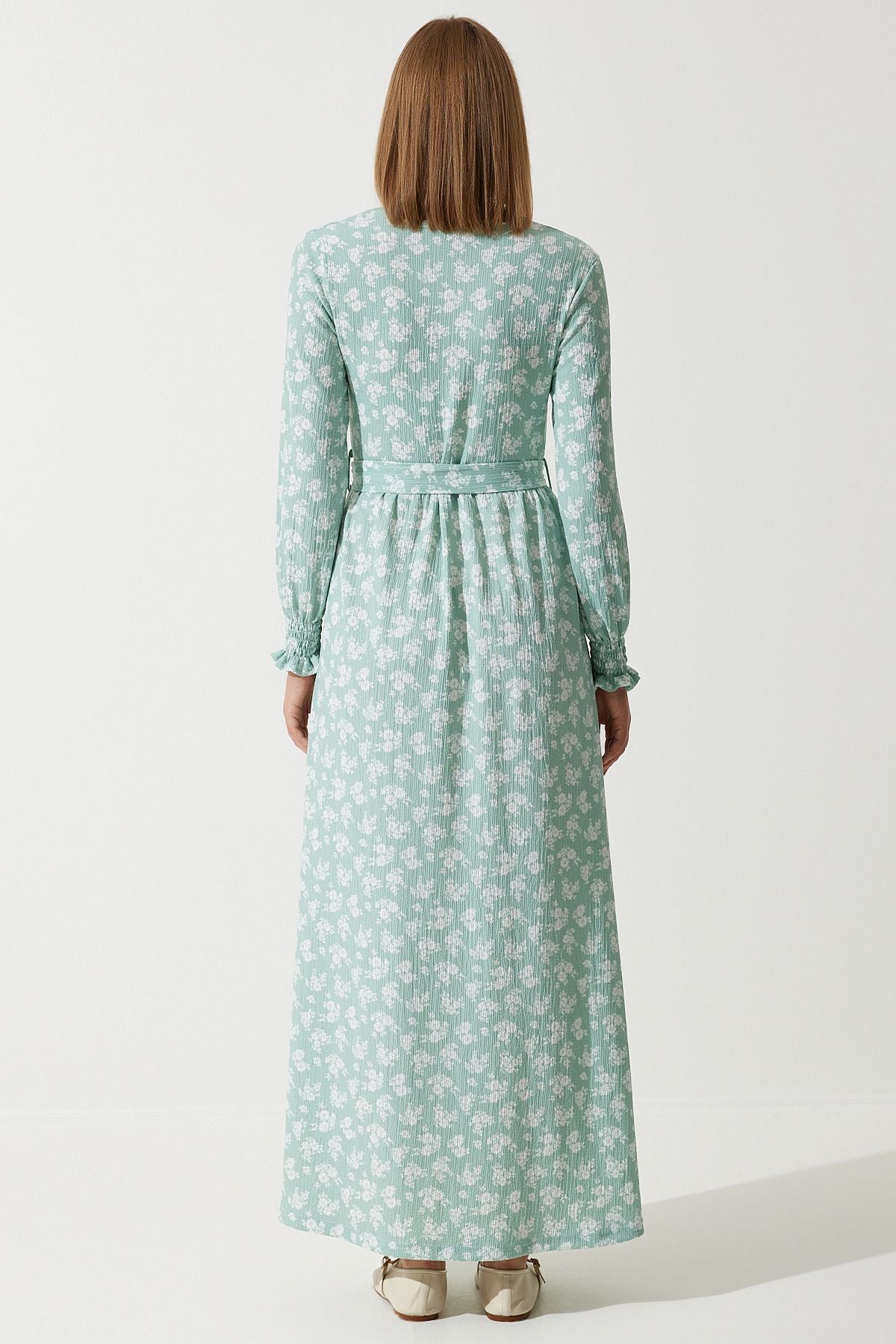 Women's Water Green Flowering Summer Long Knitting Dress DD01322