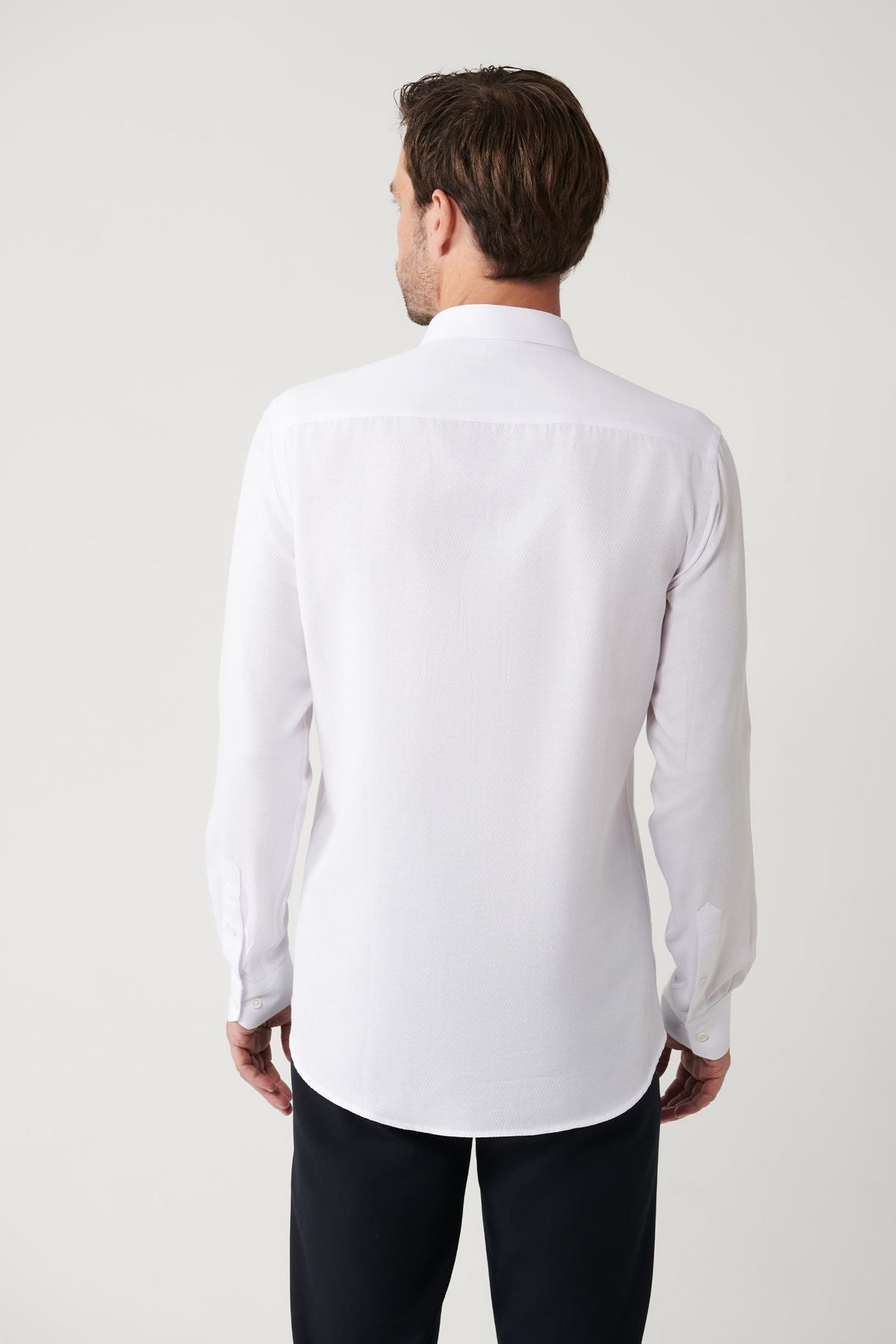 Men's White Shirt Bottom Collar Cotton Dobby Slim Fit A32y2056