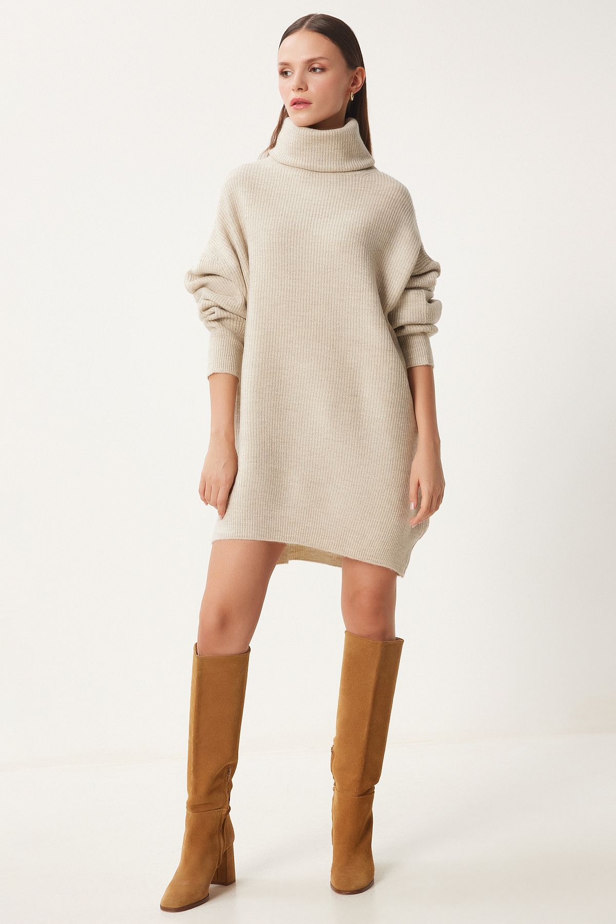 Female Stone Fisherman Collar Long Knitwear Sweater MX00107