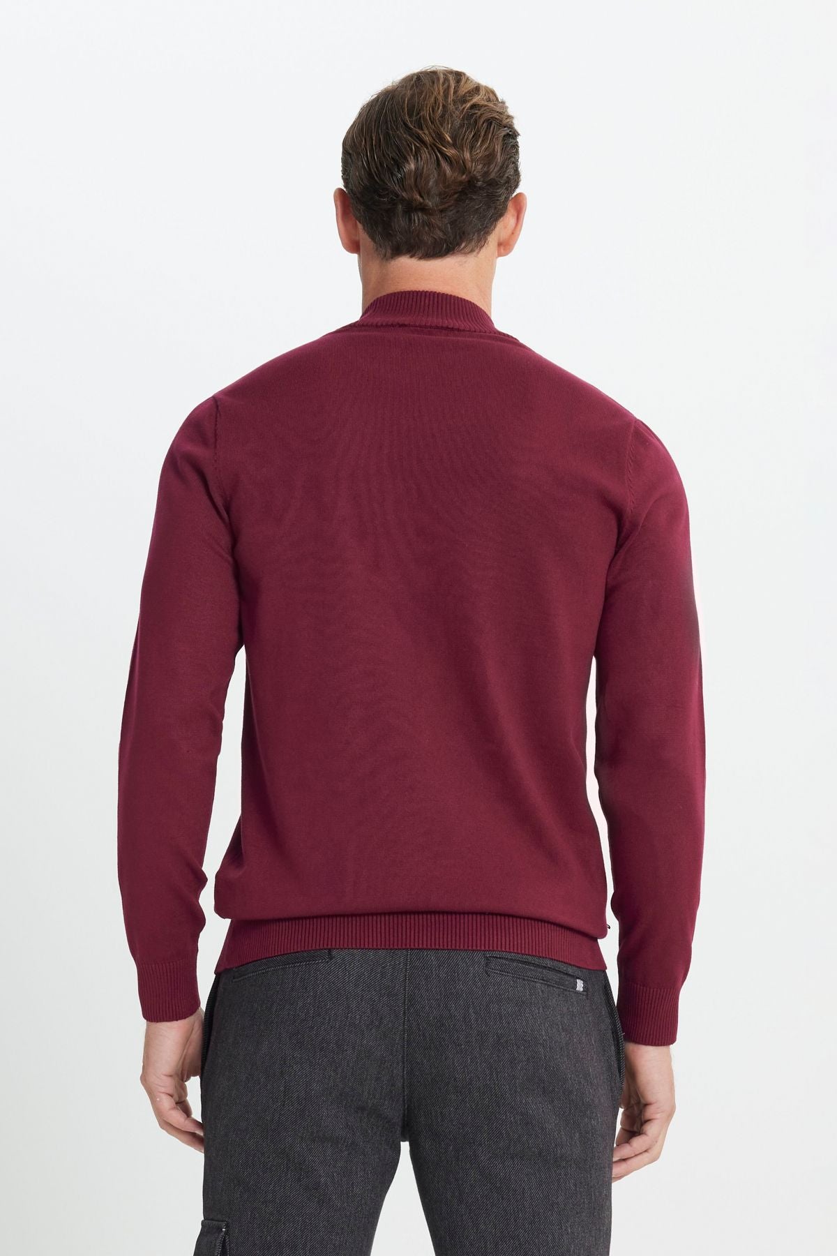 Men's Bordeaux Standard Fit Normal Cut Half Fisherman Yaka knitwear sweater