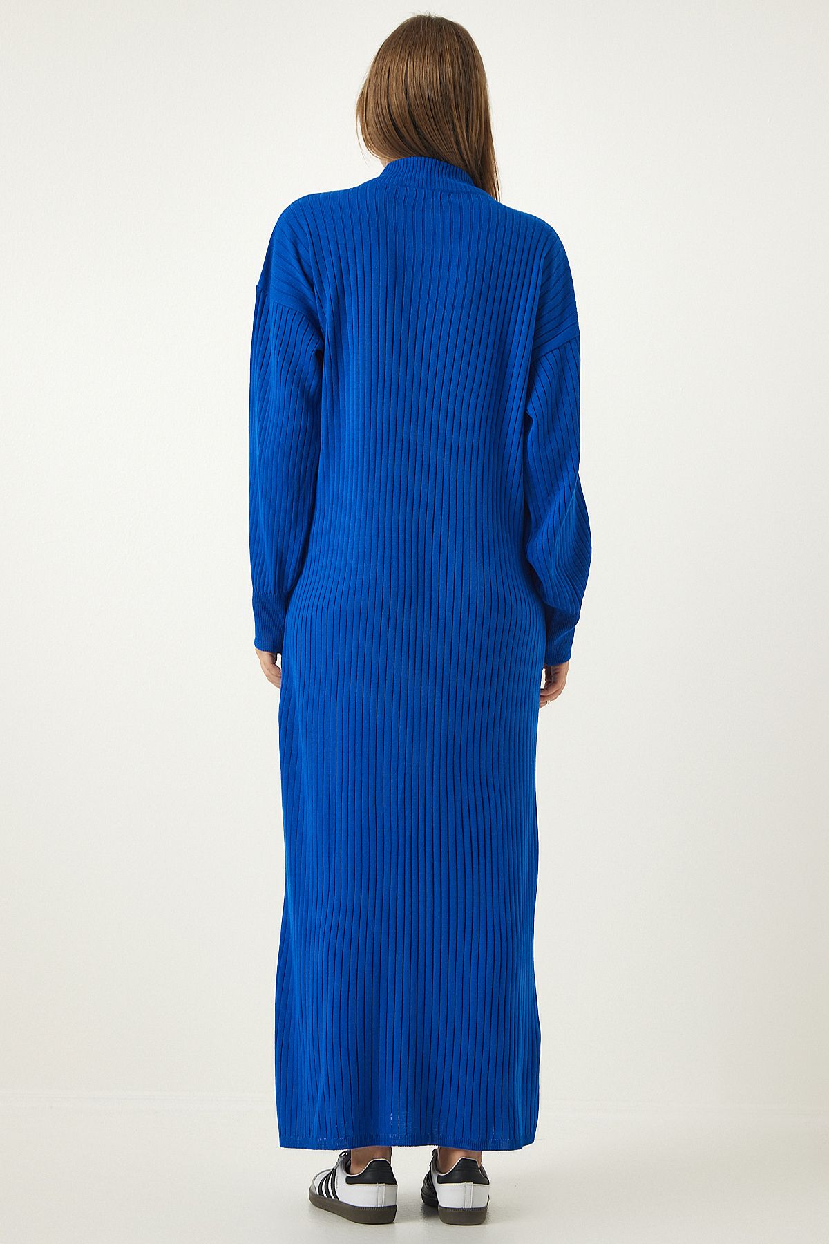 Women's Blue Zippered collar wick long knitwear dress DD01295