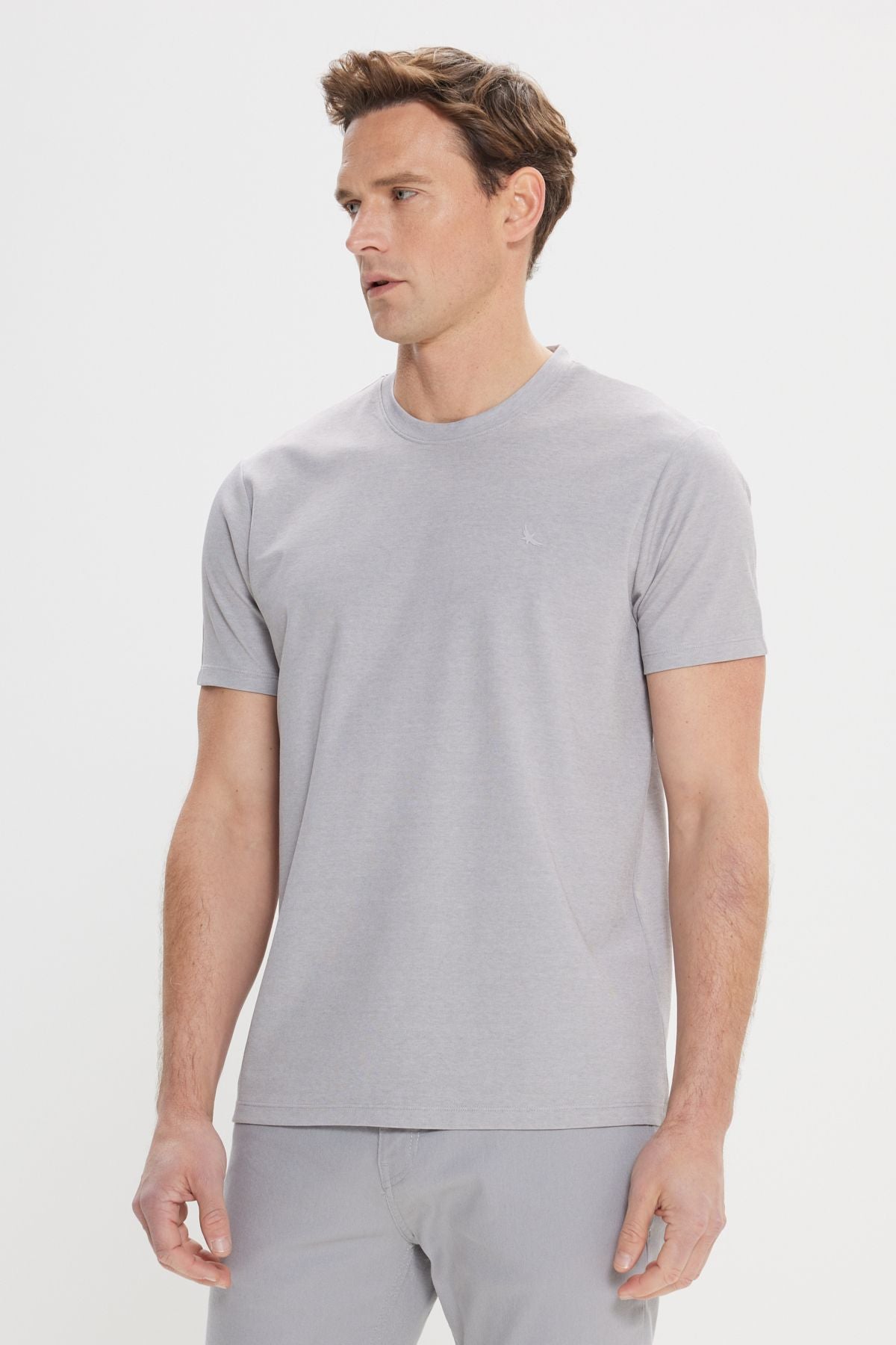 Men's gray slim fit narrow cut bicycle collar cotton t -shirt