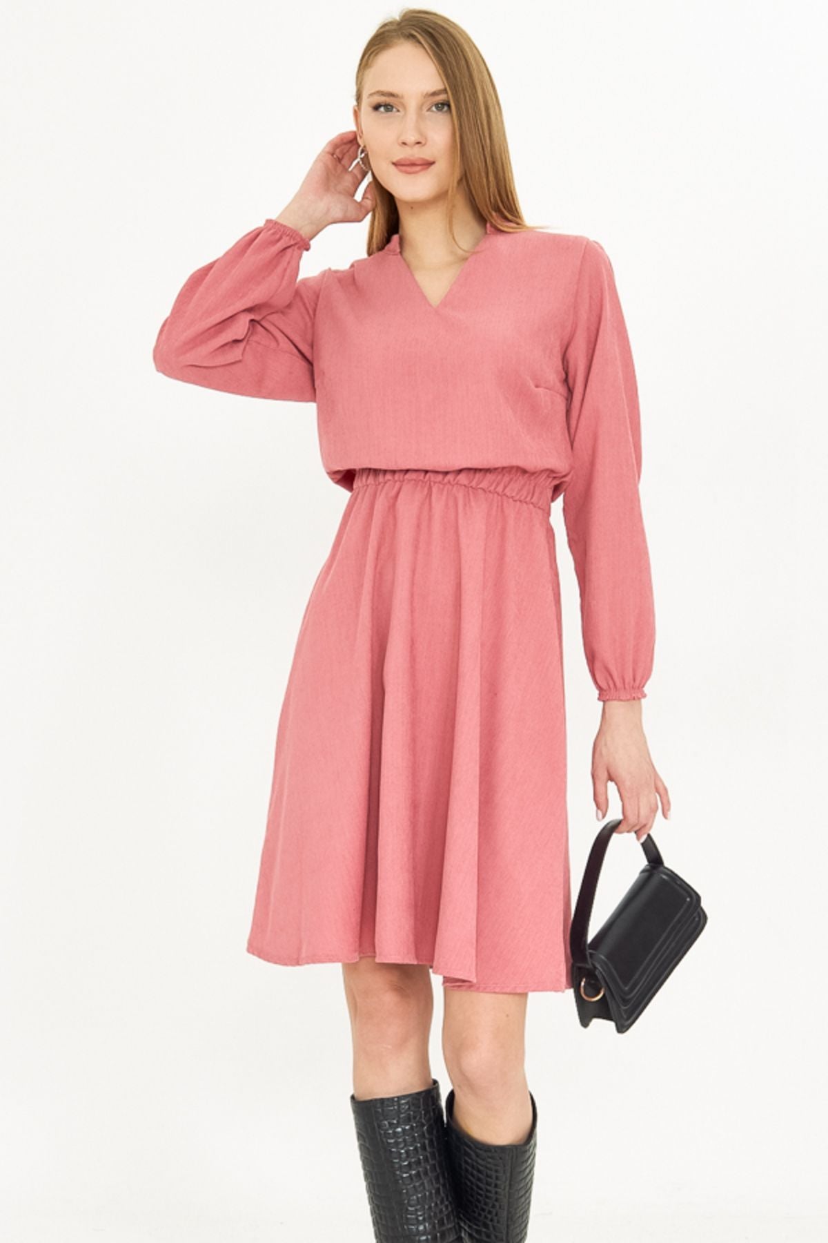 WOMEN'S ROSE DRIVERS VADIA V-Yaka Waist Thin Fine Wick With Tire Red Clash Dress ARM-25K001049