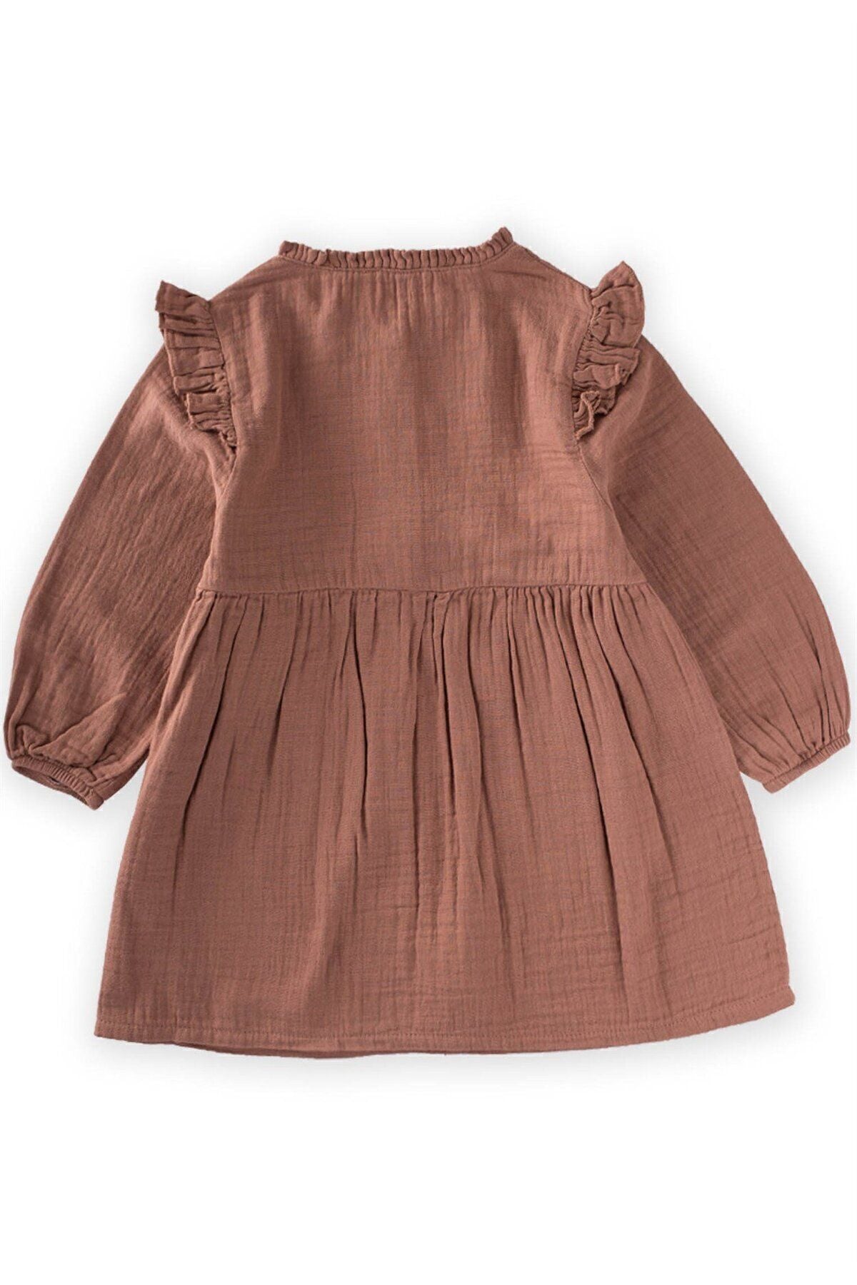 Ruffle detailed muslin dress 2-8 years old brown coffee