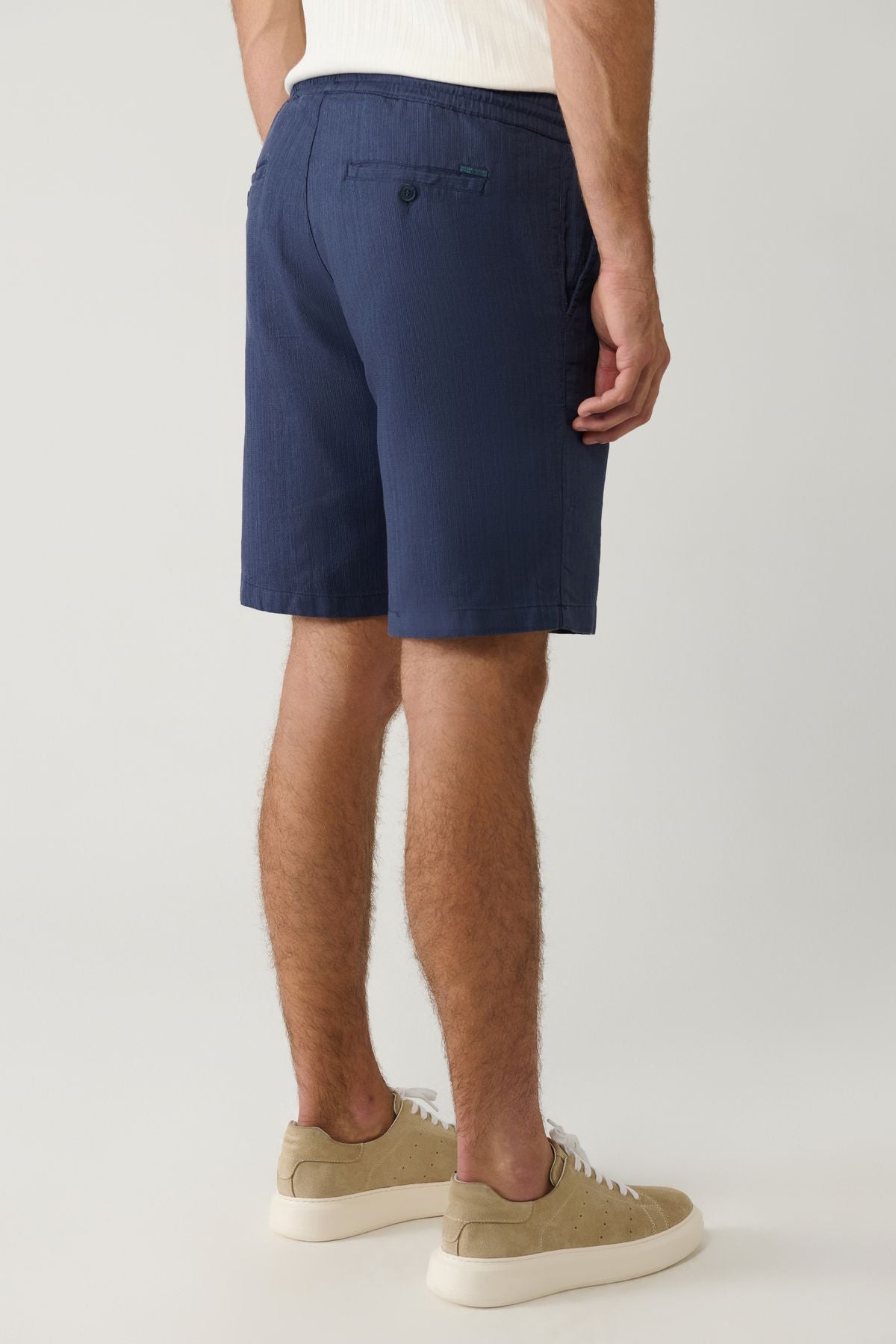 Men's Indigo 100 %Cotton Side Waist Waist Linen Textured Short E003603