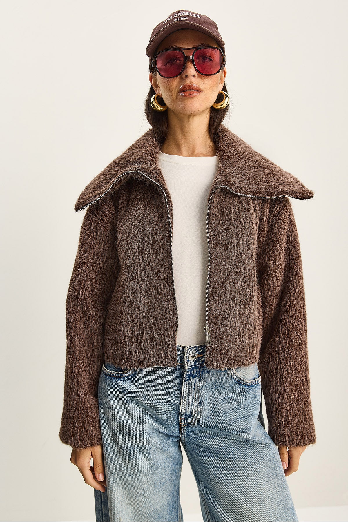 Women's Wide Collar Pocket Detailed Lined Raised Crop Coat 0211 60283819