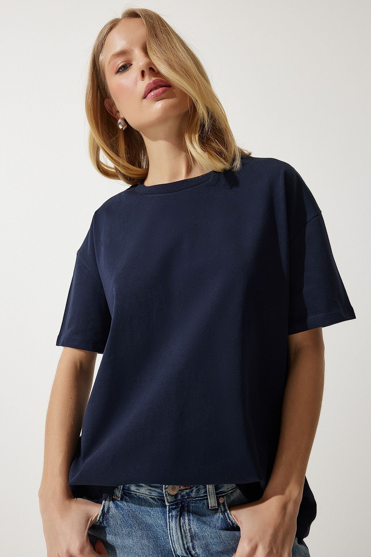 Woman Navy Bol Basic Cotton T-Shirt BP00151