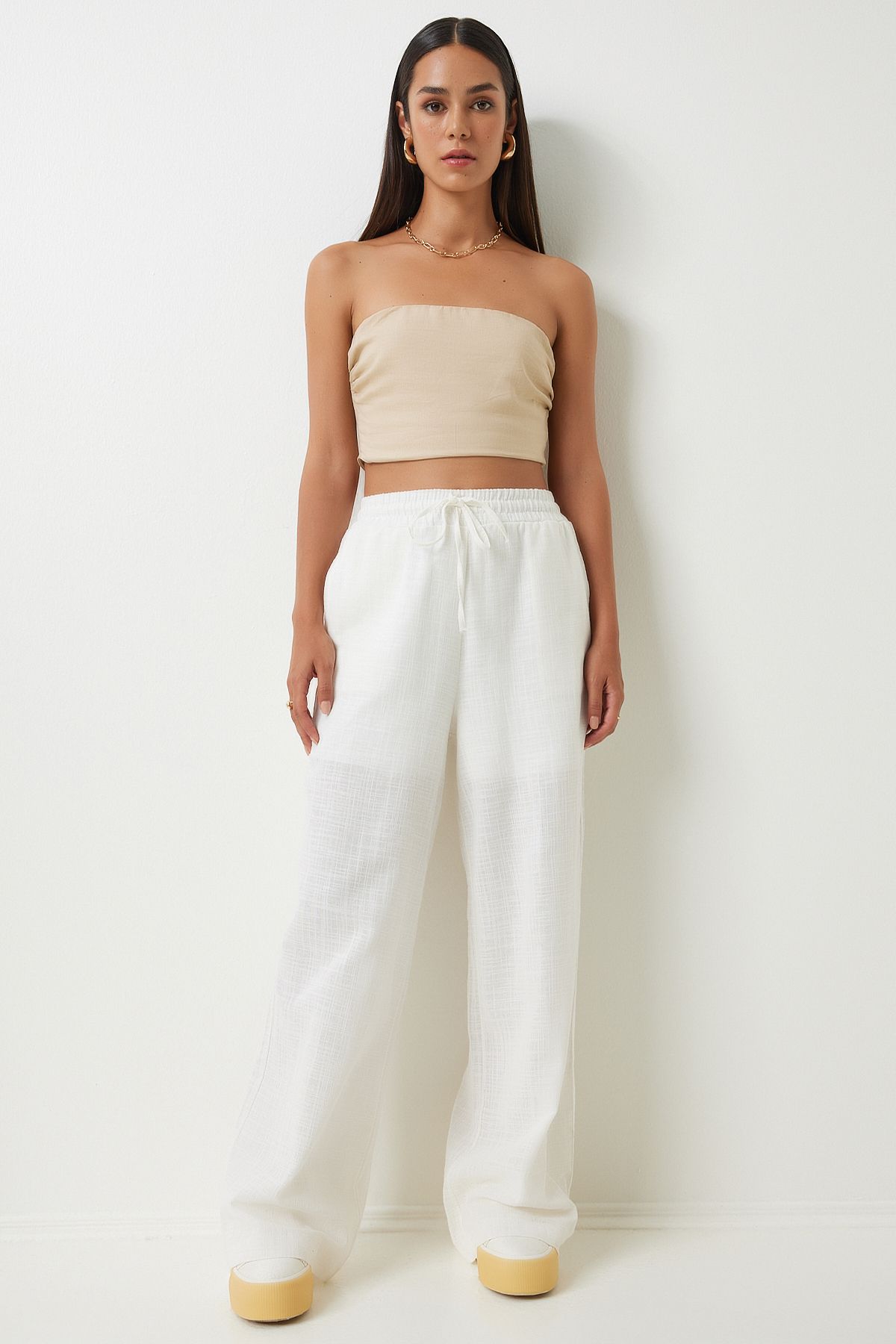 Women's white abundant cut linen pants DP00205