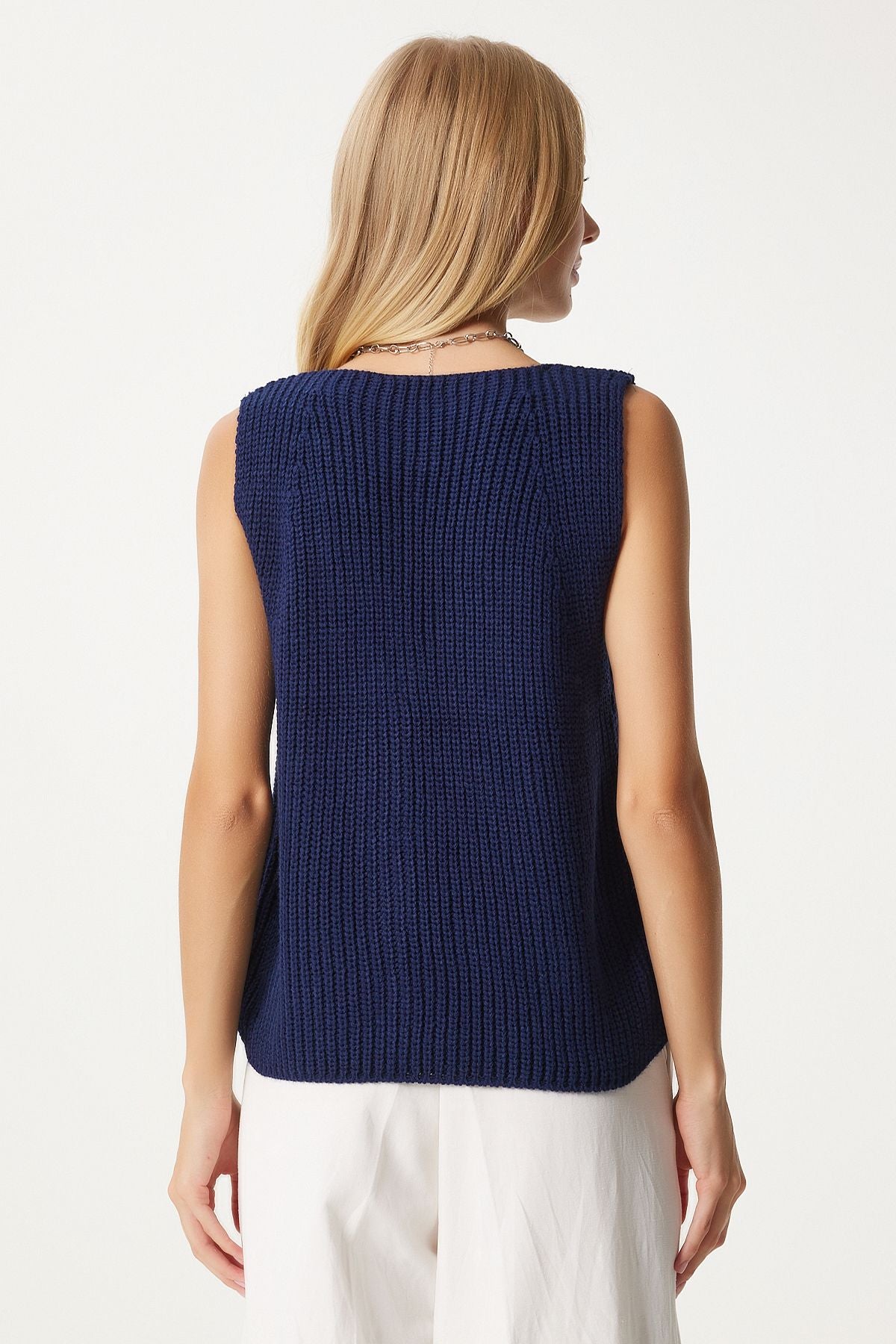 Woman Navy Blue V -Yaka Knitwear Vest YY00221