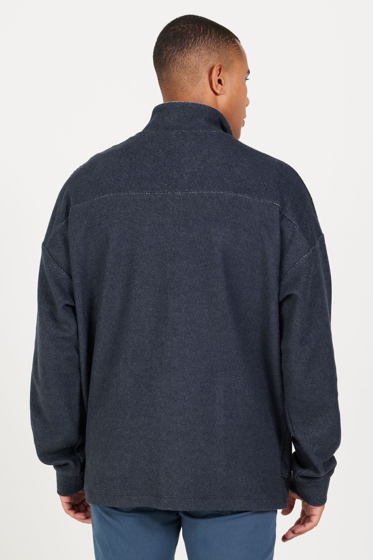 Men's Indigo Melanj Oversizle plenty of cut upright collar cotton patterned sweatshirt jacket