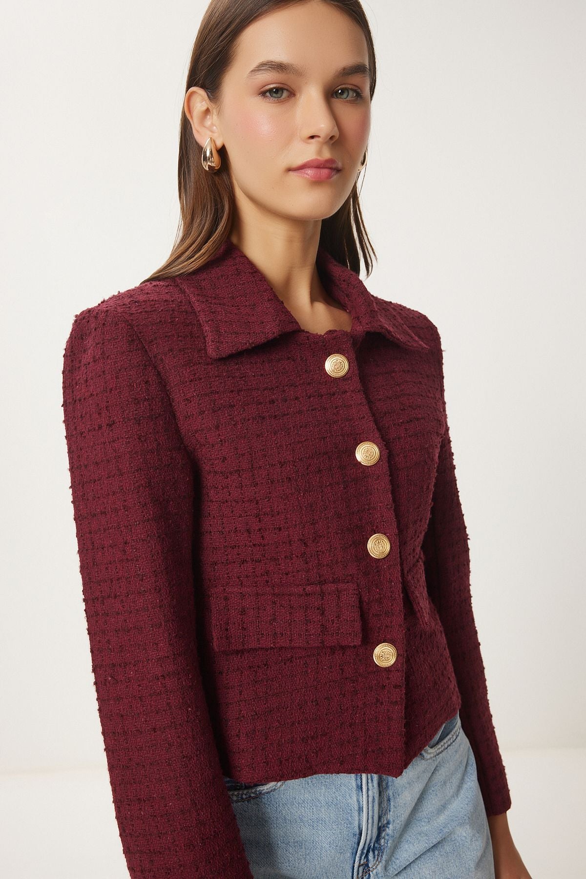 Women Bordeaux Tüvit Crop jacket to00039