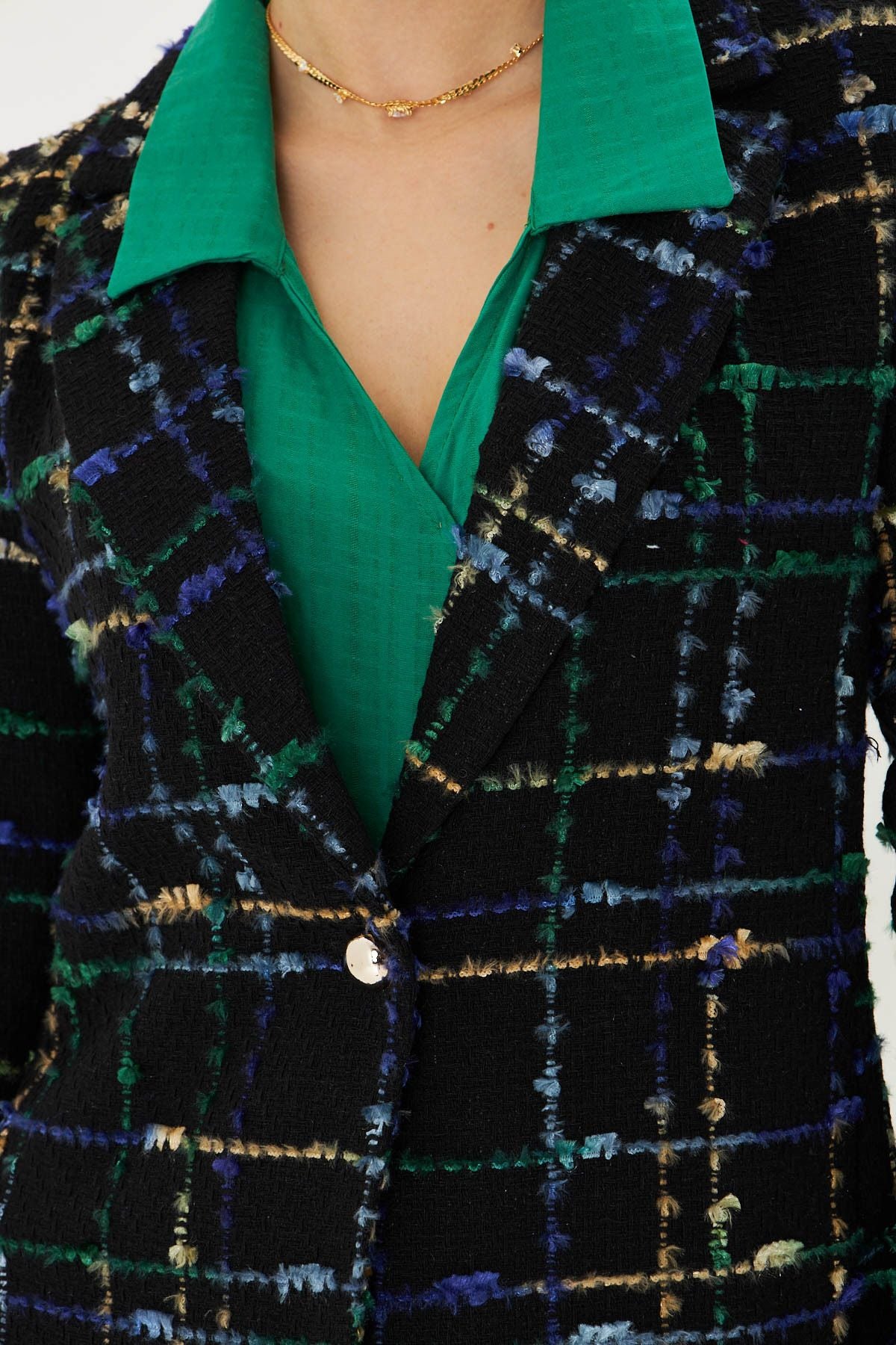 Female Saks Tüvit Fabric Single Button Jacket ARM-25K001042