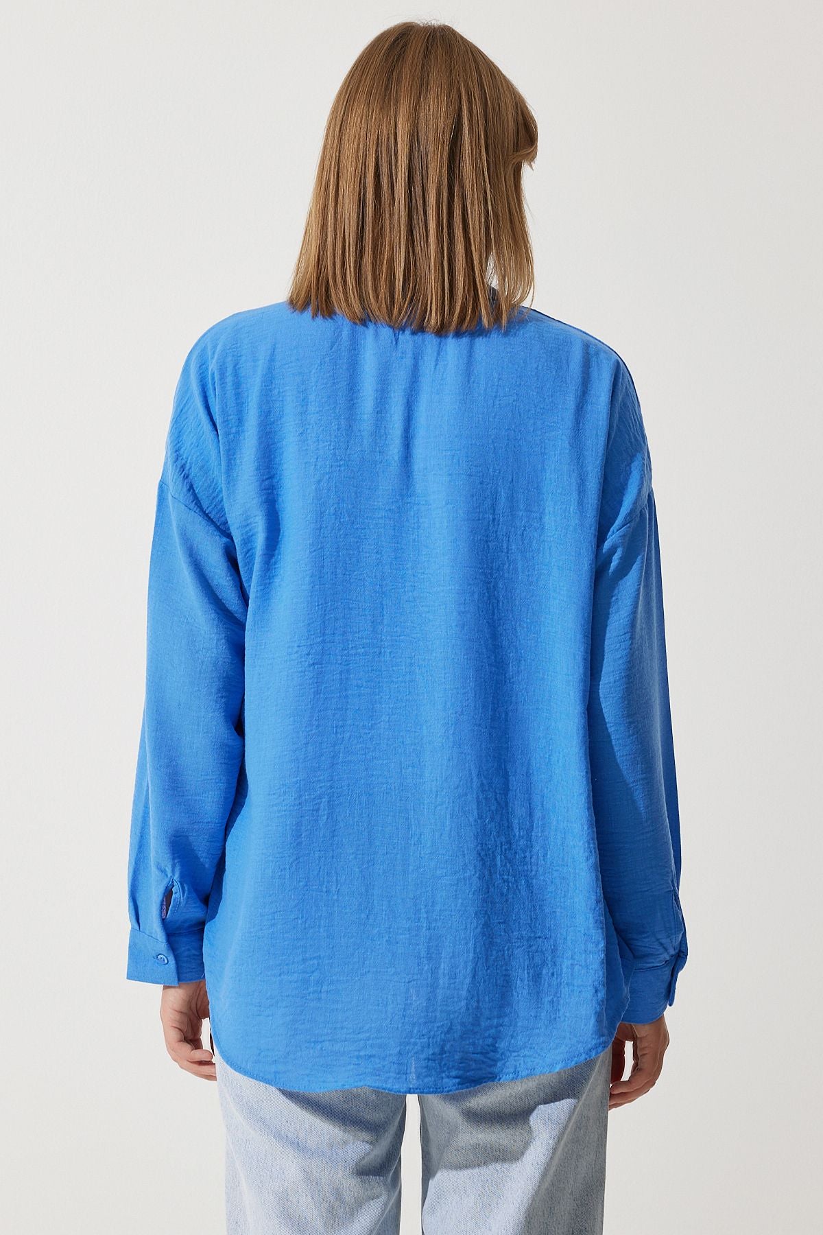 Woman Blue Oversizle Linen Ayrrin Shirt DD01222