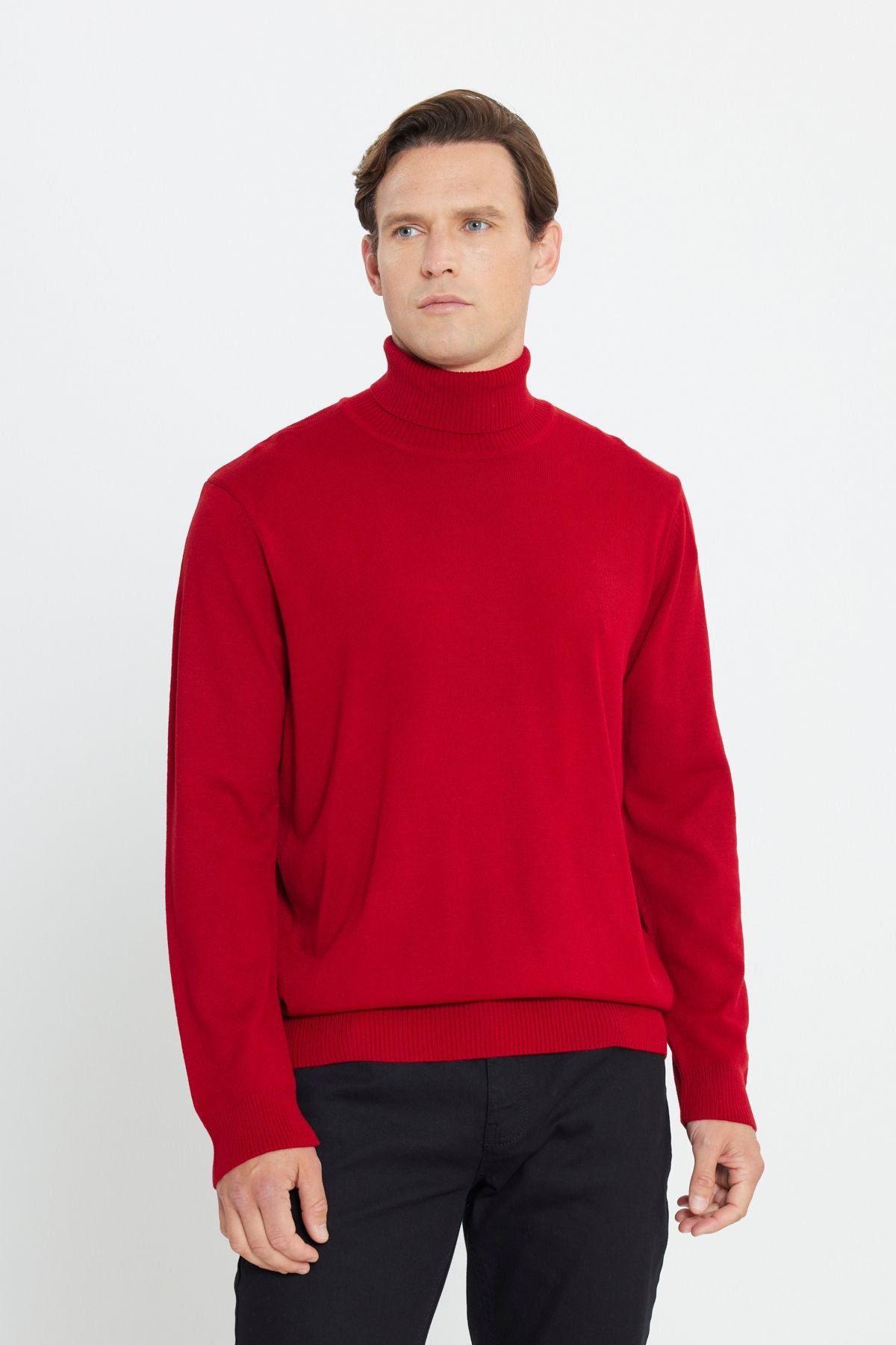 Men's Red Standard Fit Normal Cutting Full Fisherman Yaka Knitwear Sweater