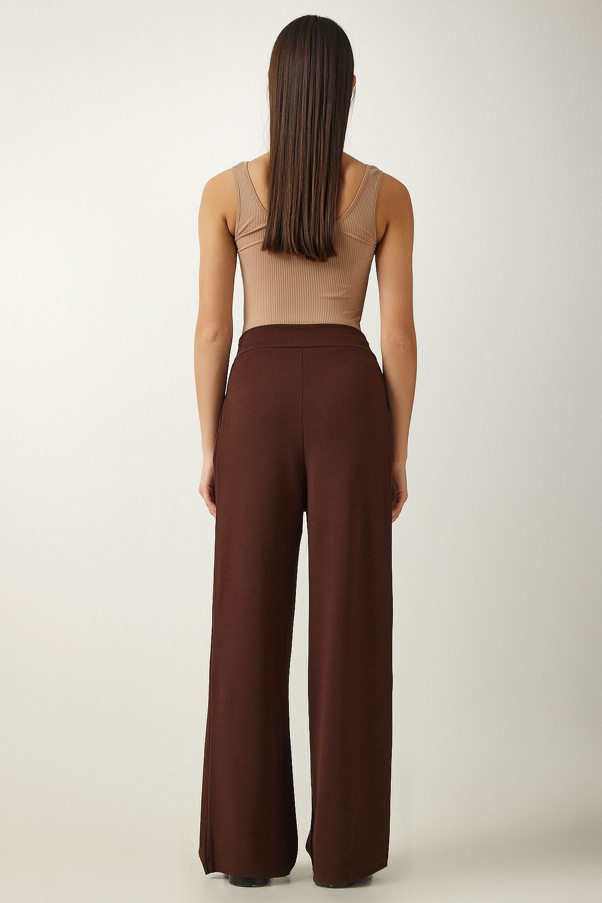 Female Brown Waist Call Casual Palazzo Pants Li00113