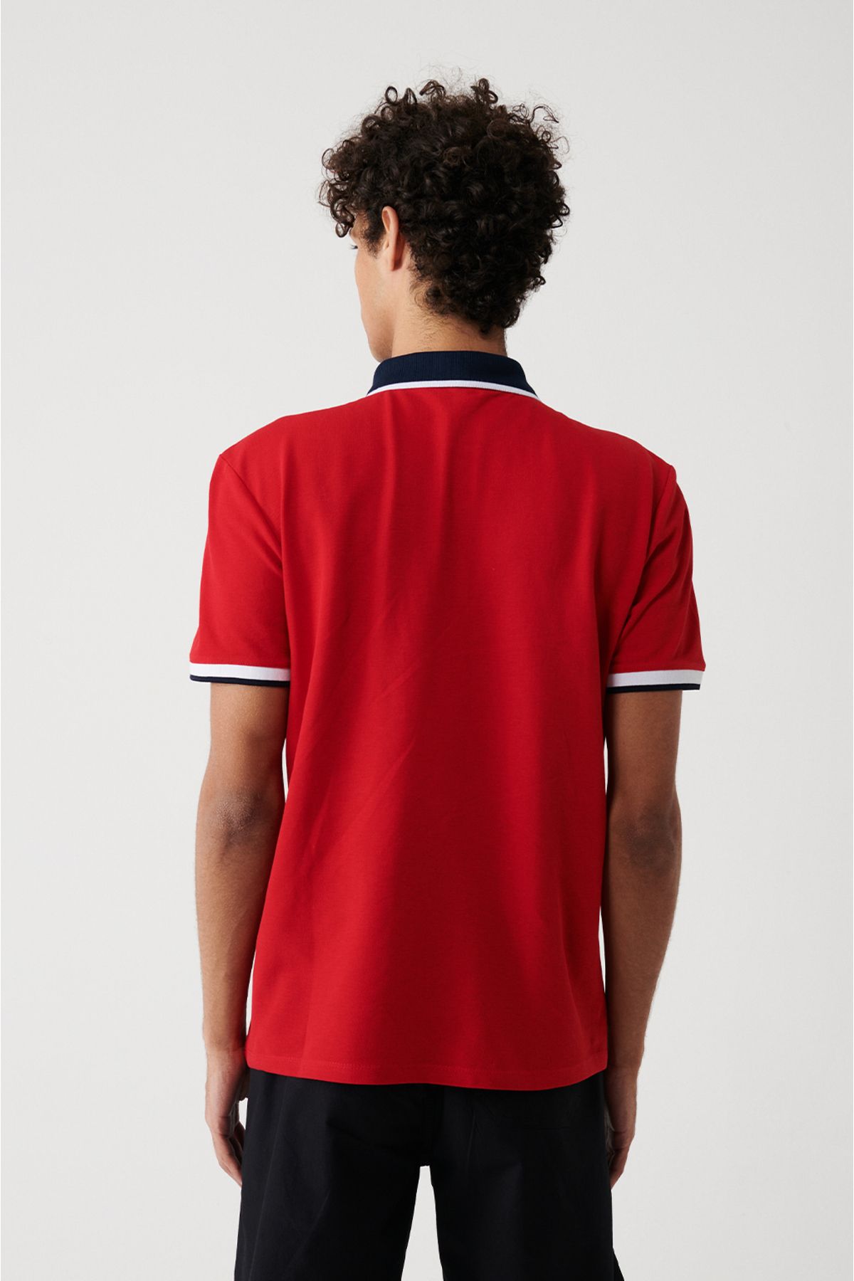 Male Red 100 %Cotton Marinated Polo Yaka T-shirt A31y1189
