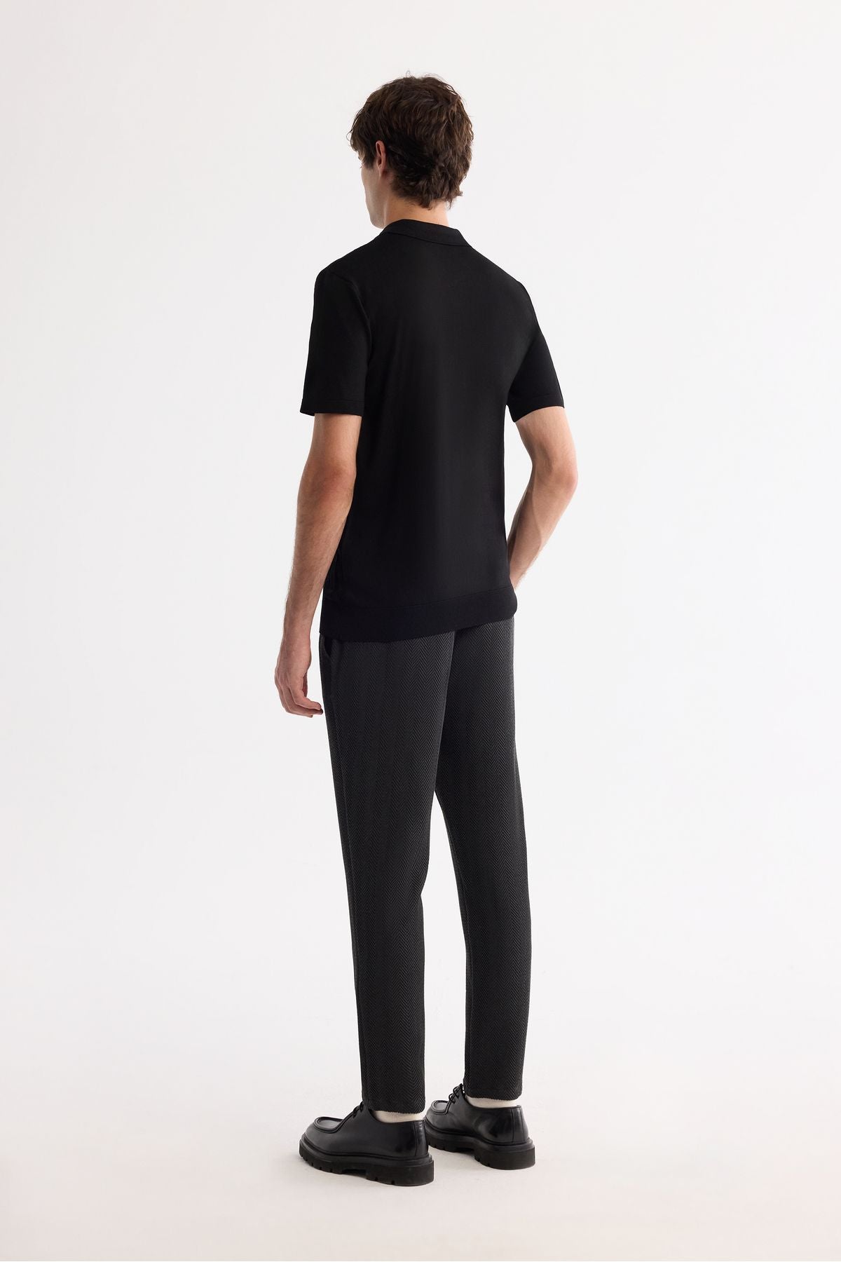 Men's Black Polo Yaka Zipper Rayon Triko T-Shirt A42y5128