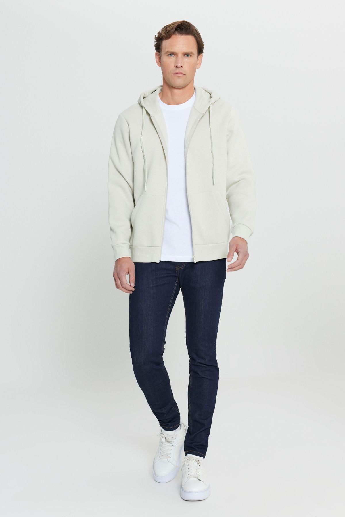 Men's Beige Standard Fit Normal Cut Içi Pleay 3 -Trust Zippered Sweatshirt jacket