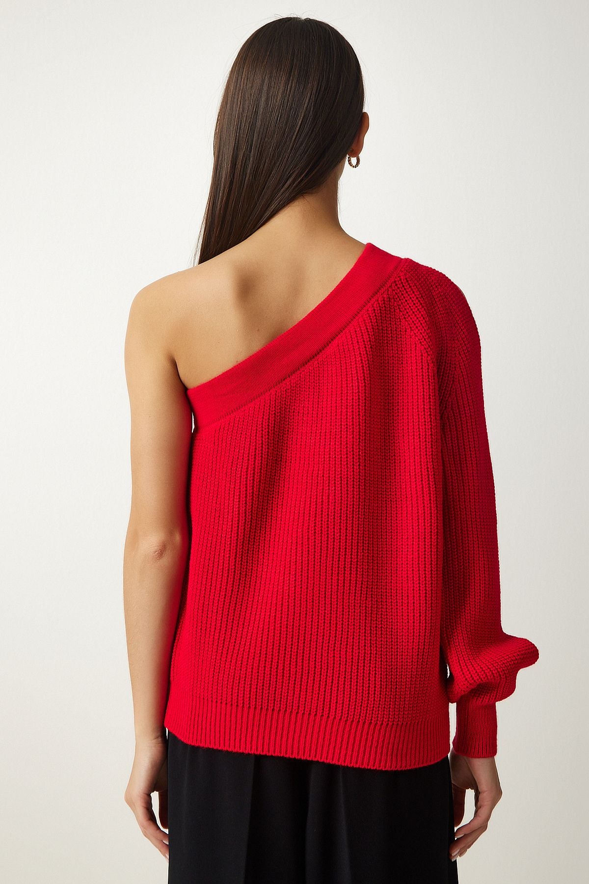 Woman Red Window Detail One Sleeve Knitwear Sweater PF00059
