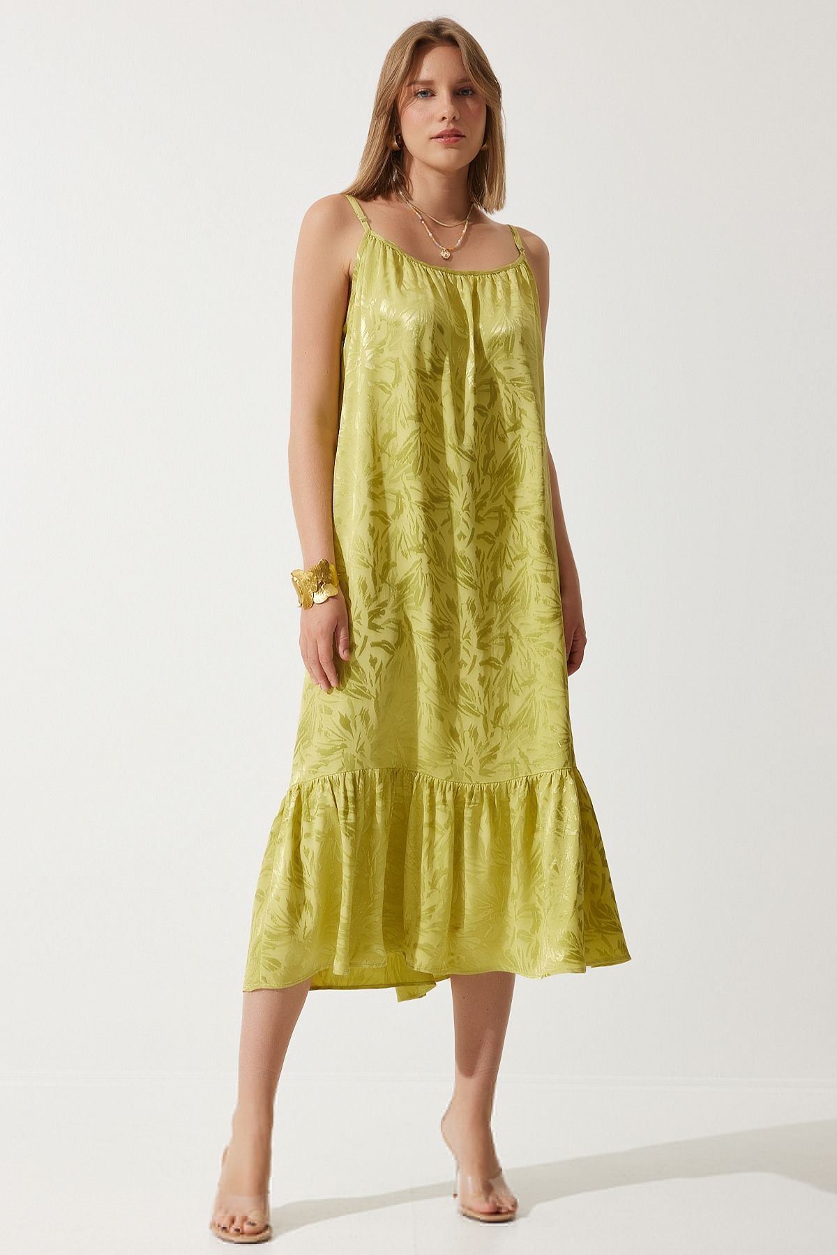 Women's Fat Green Hanger Jacquard Summer Dress BP00160