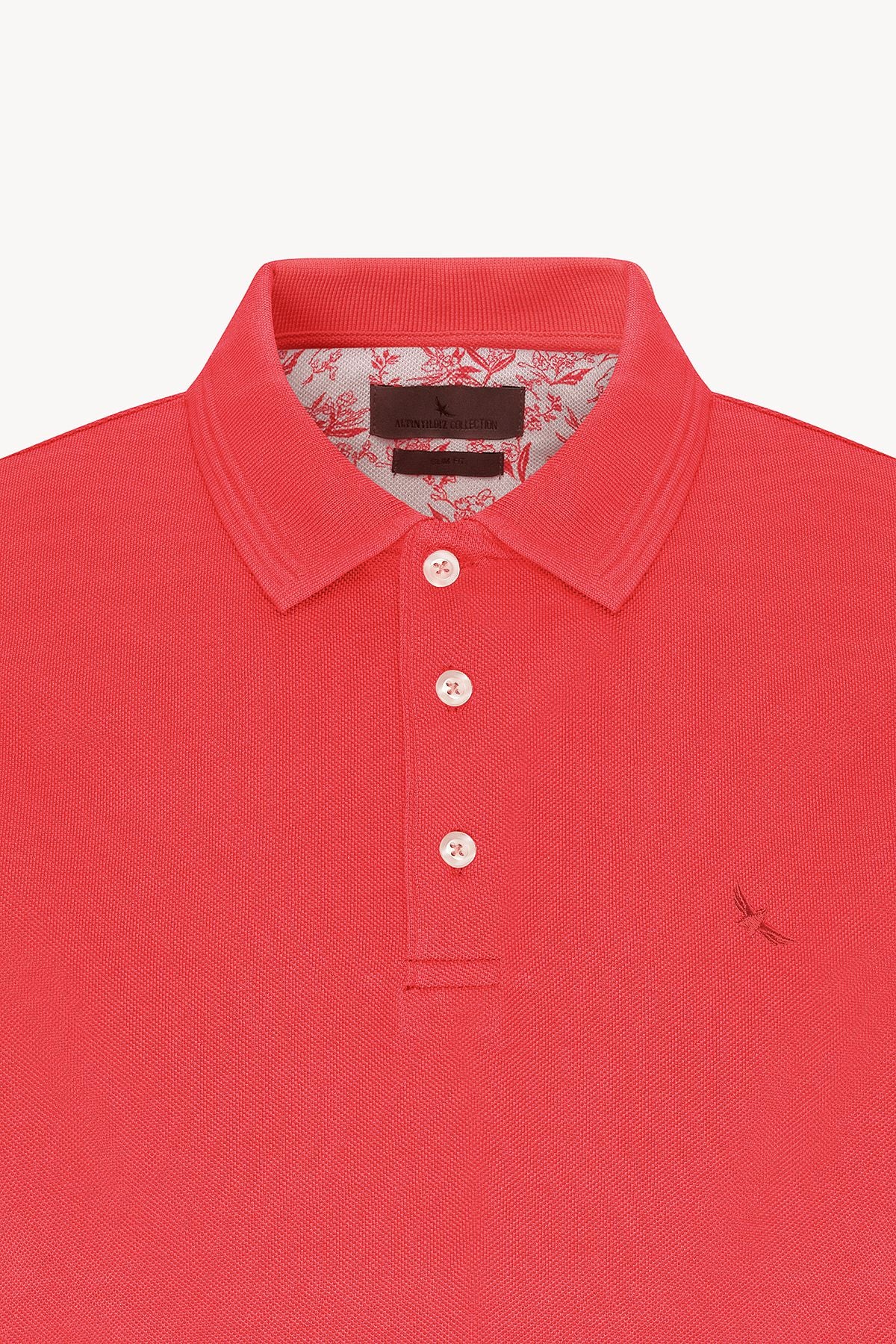 Men's red slim fit narrow cut polo collar 100 %cotton short sleeve t -shirt