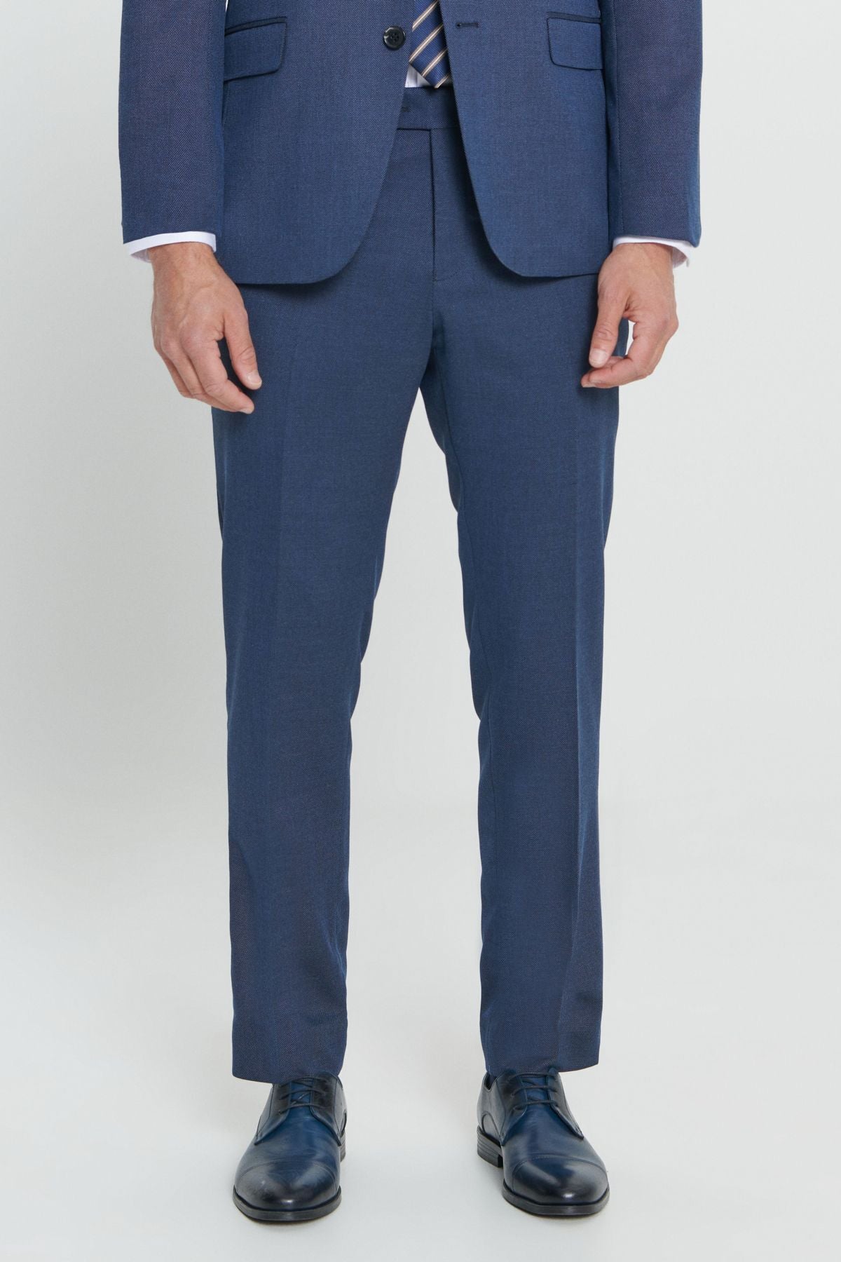 Men's navy blue regular fit comfortable cut mono collar patterned suit suits