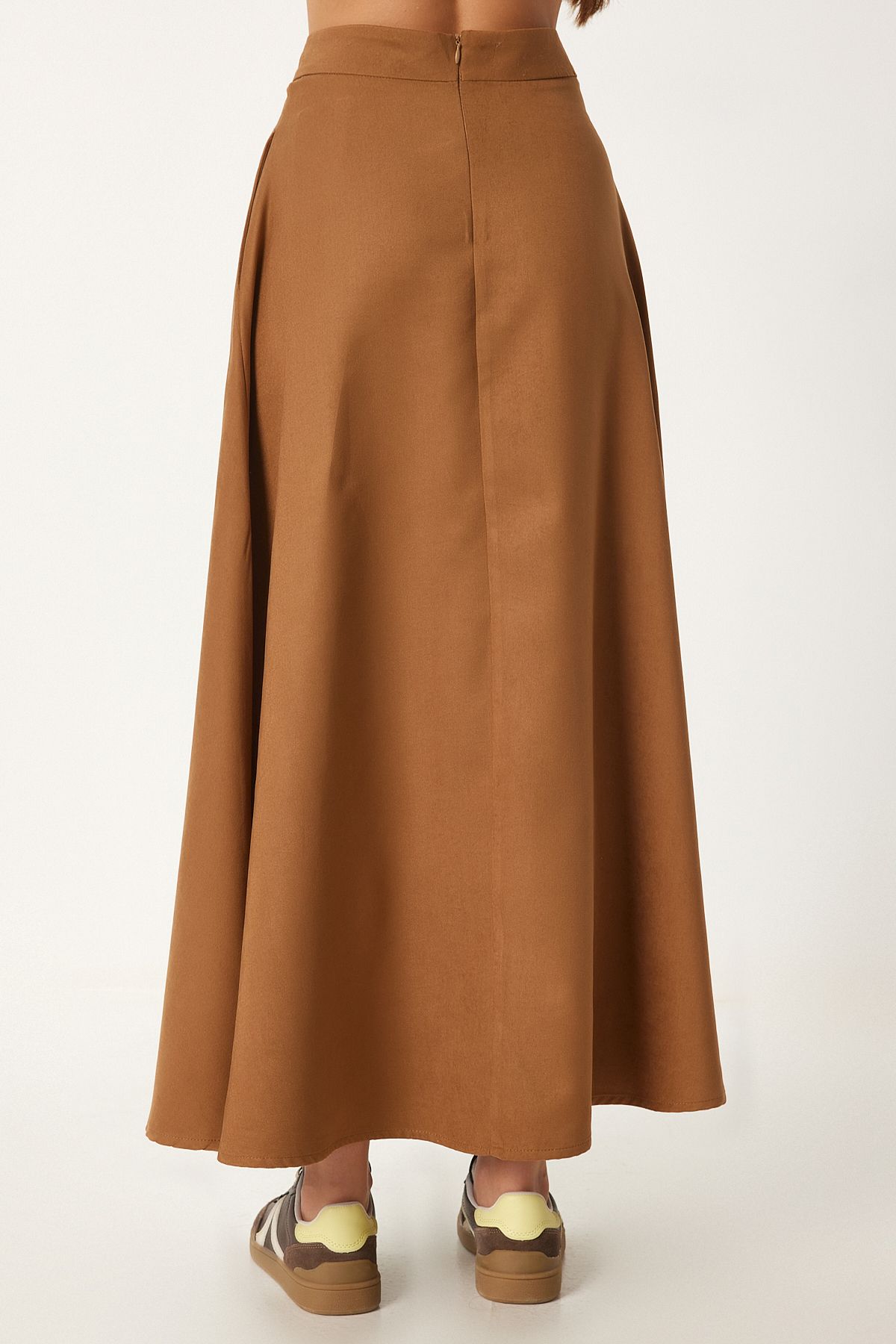 Female Camel Pocket Jacquard Süet Kloş Skirt RG00045