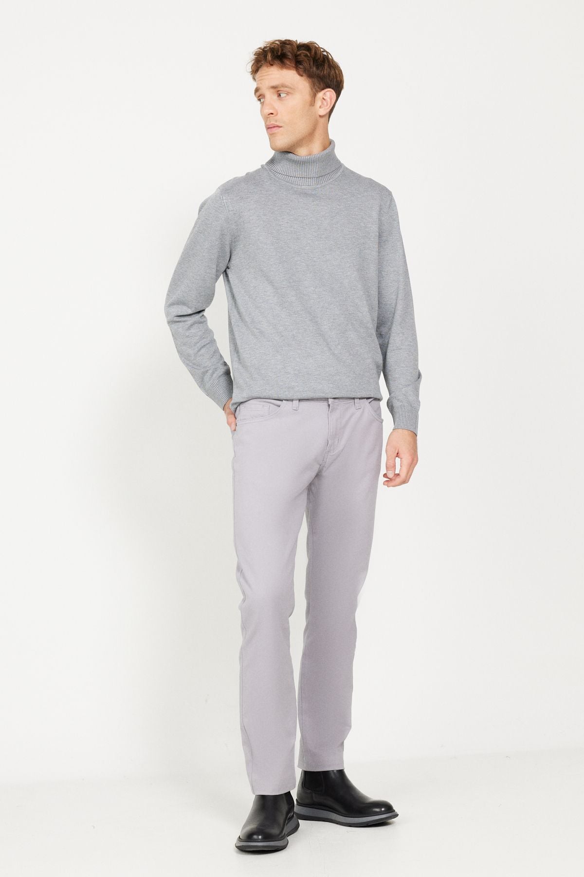 Men's Stone Slim Fit Narrow Cut 5 Pocket Cotton Fleet Pants