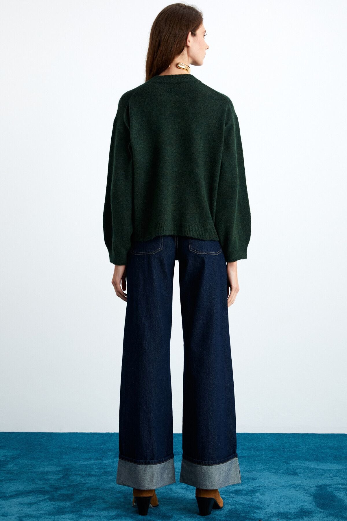 NANNA Female Acrylic-Poleryester Round Yaka Oversize knitwear dark green sweater