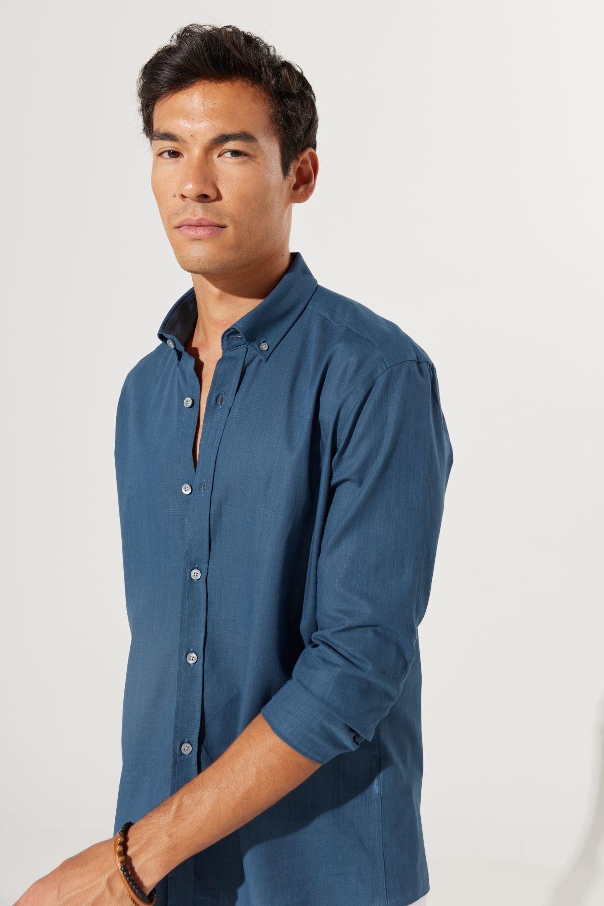 Men's Dark Oil 100 %Cotton Breathing Fabric Oxford Slim Fit button with collar pennant shirt
