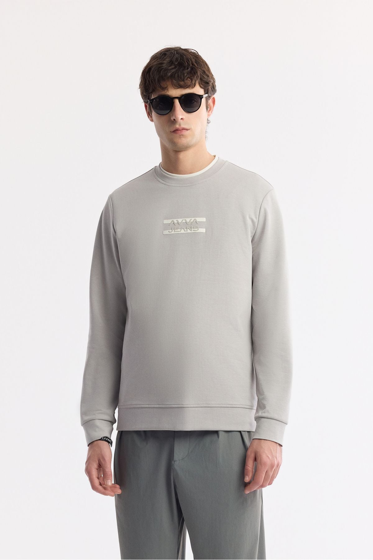 Men's Gray Bicycle Collar Silicone Transfer Printed Interlok Sweatshirt A51y1204